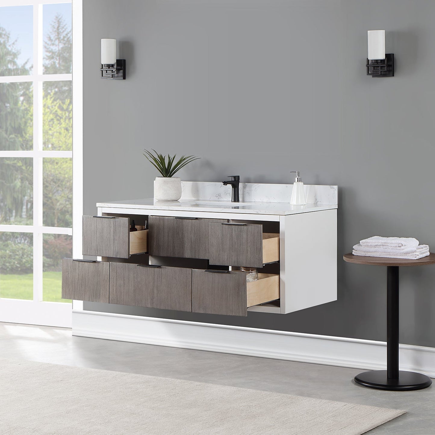 Dione 48" Single Bathroom Vanity in Classical Gray with Aosta White Engineered Stone Countertop without Mirror