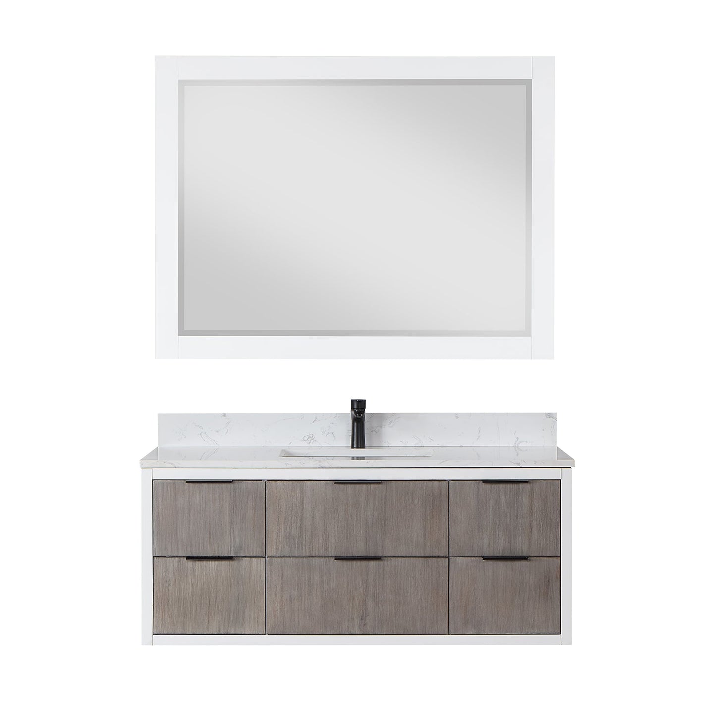 Dione 48" Single Bathroom Vanity in Classical Gray with Aosta White Engineered Stone Countertop with Mirror