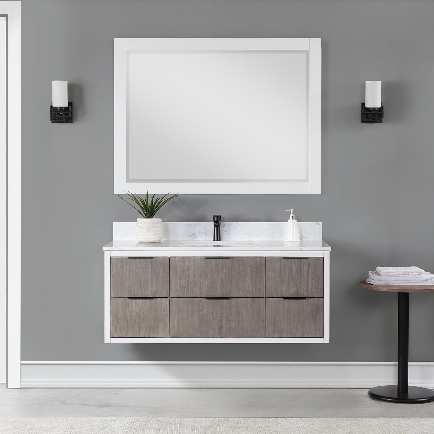 Dione 48" Single Bathroom Vanity in Classical Gray with Aosta White Engineered Stone Countertop with Mirror