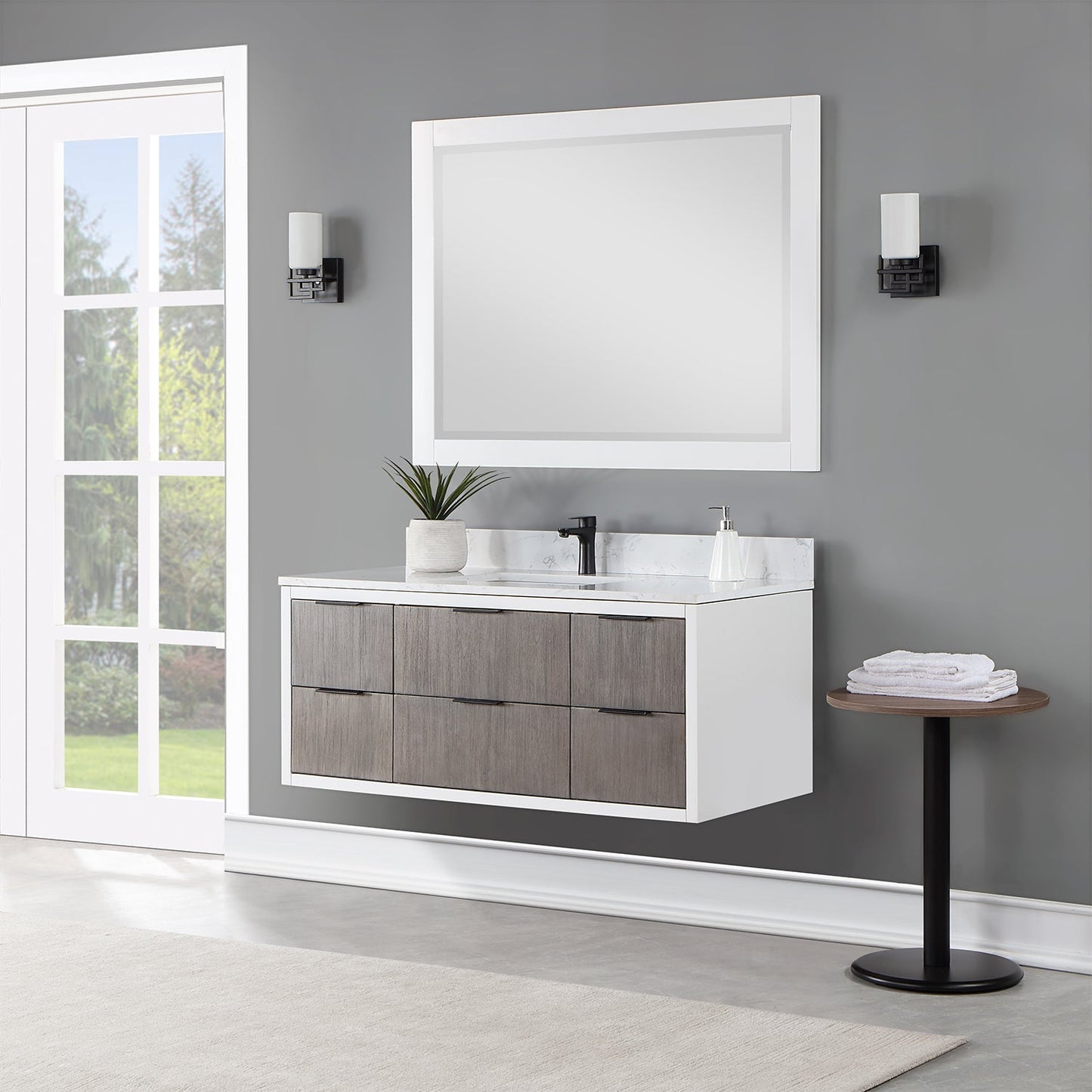 Dione 48" Single Bathroom Vanity in Classical Gray with Aosta White Engineered Stone Countertop with Mirror