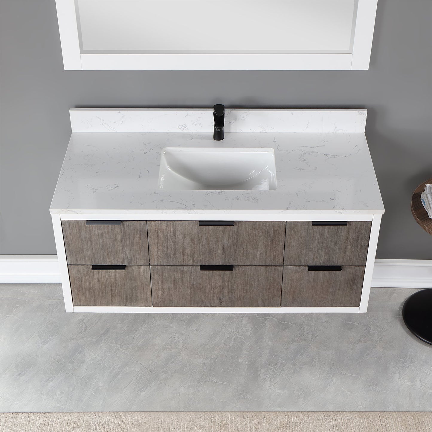 Dione 48" Single Bathroom Vanity in Classical Gray with Aosta White Engineered Stone Countertop with Mirror
