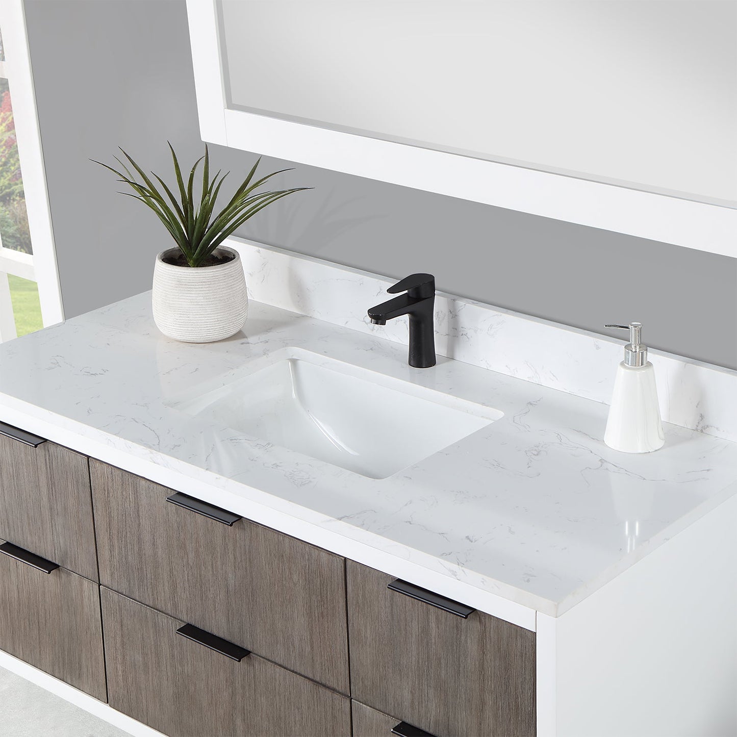 Dione 48" Single Bathroom Vanity in Classical Gray with Aosta White Engineered Stone Countertop with Mirror
