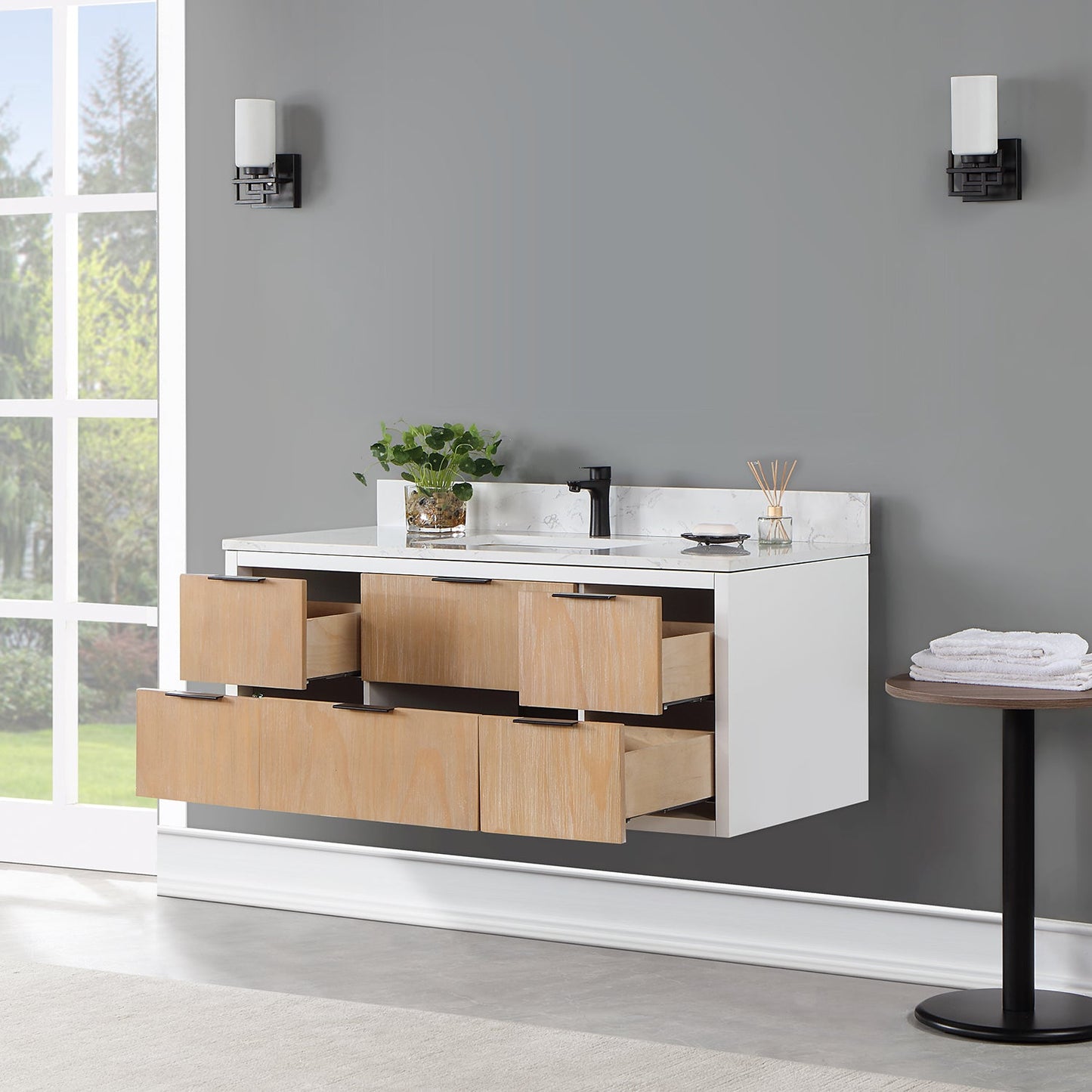 Dione 48" Single Bathroom Vanity in Weathered Pine with Aosta White Engineered Stone Countertop without Mirror