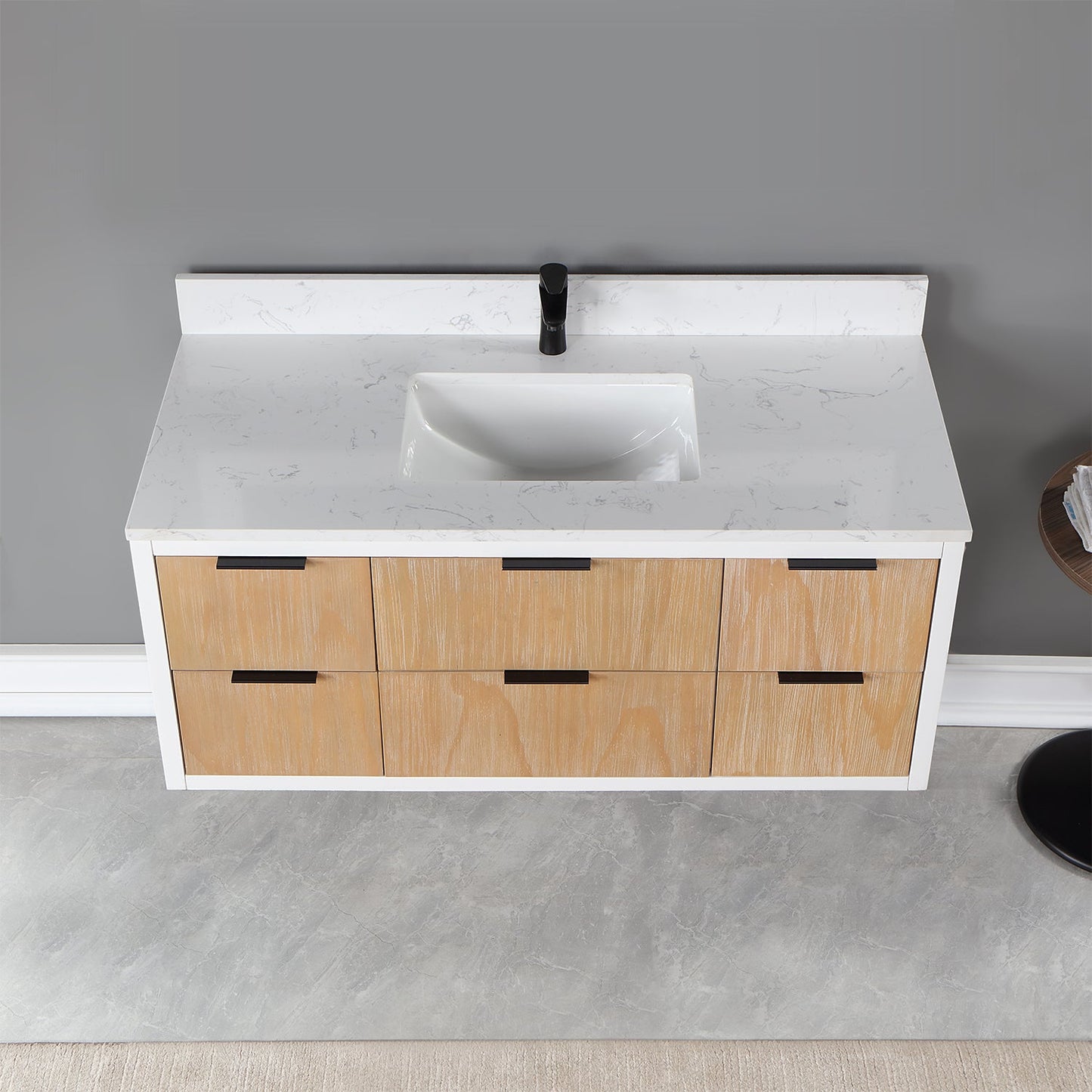 Dione 48" Single Bathroom Vanity in Weathered Pine with Aosta White Engineered Stone Countertop without Mirror