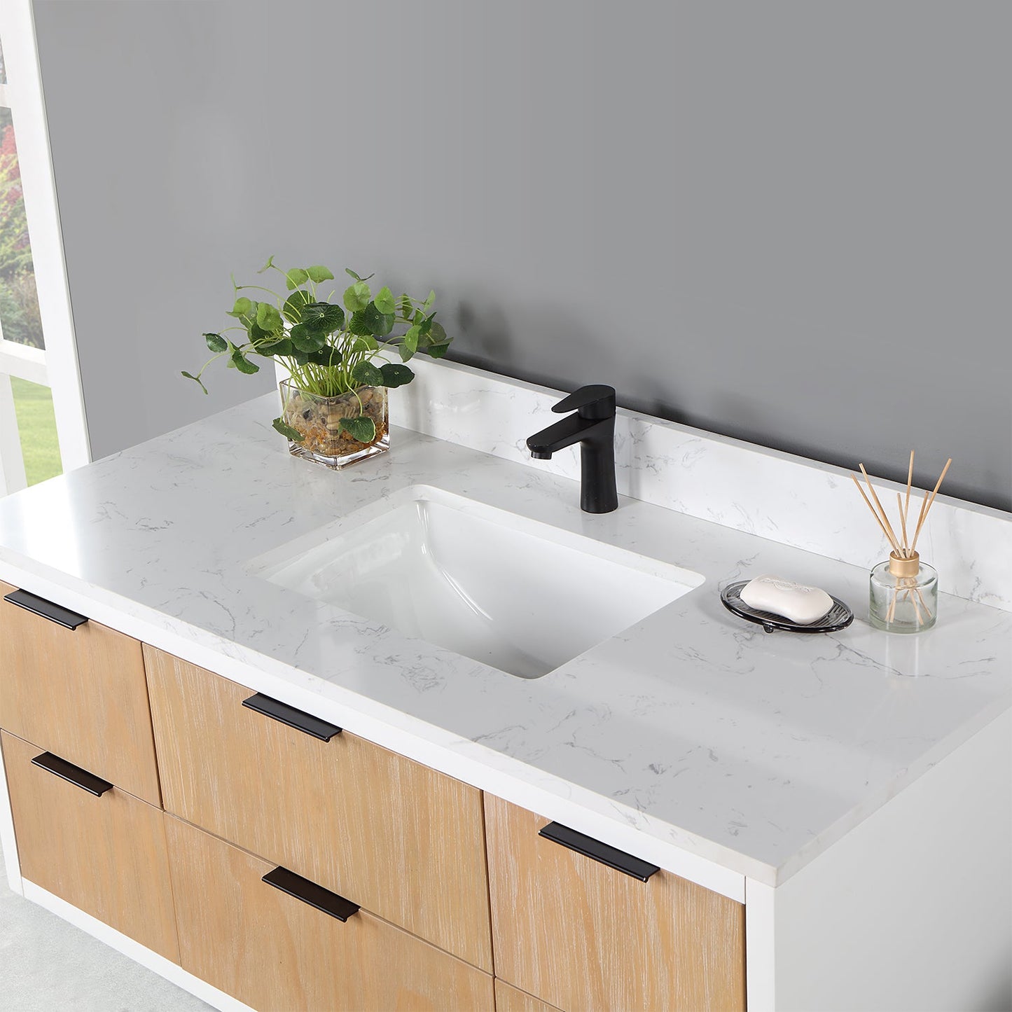 Dione 48" Single Bathroom Vanity in Weathered Pine with Aosta White Engineered Stone Countertop without Mirror