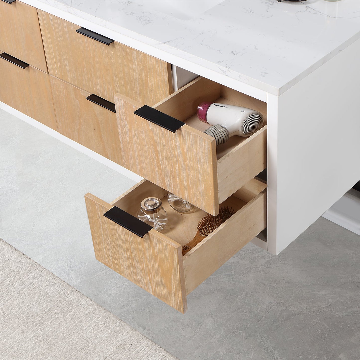 Dione 48" Single Bathroom Vanity in Weathered Pine with Aosta White Engineered Stone Countertop without Mirror