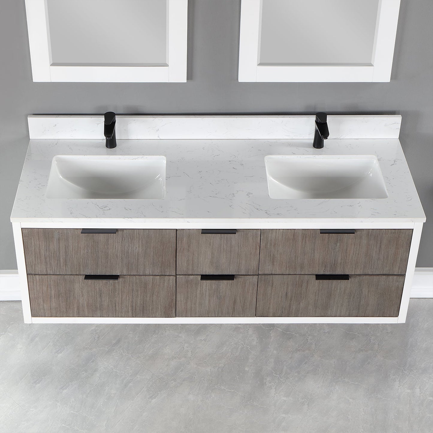 Dione 60" Double Bathroom Vanity in Classical Gray with Aosta White Engineered Stone Countertop with Mirror