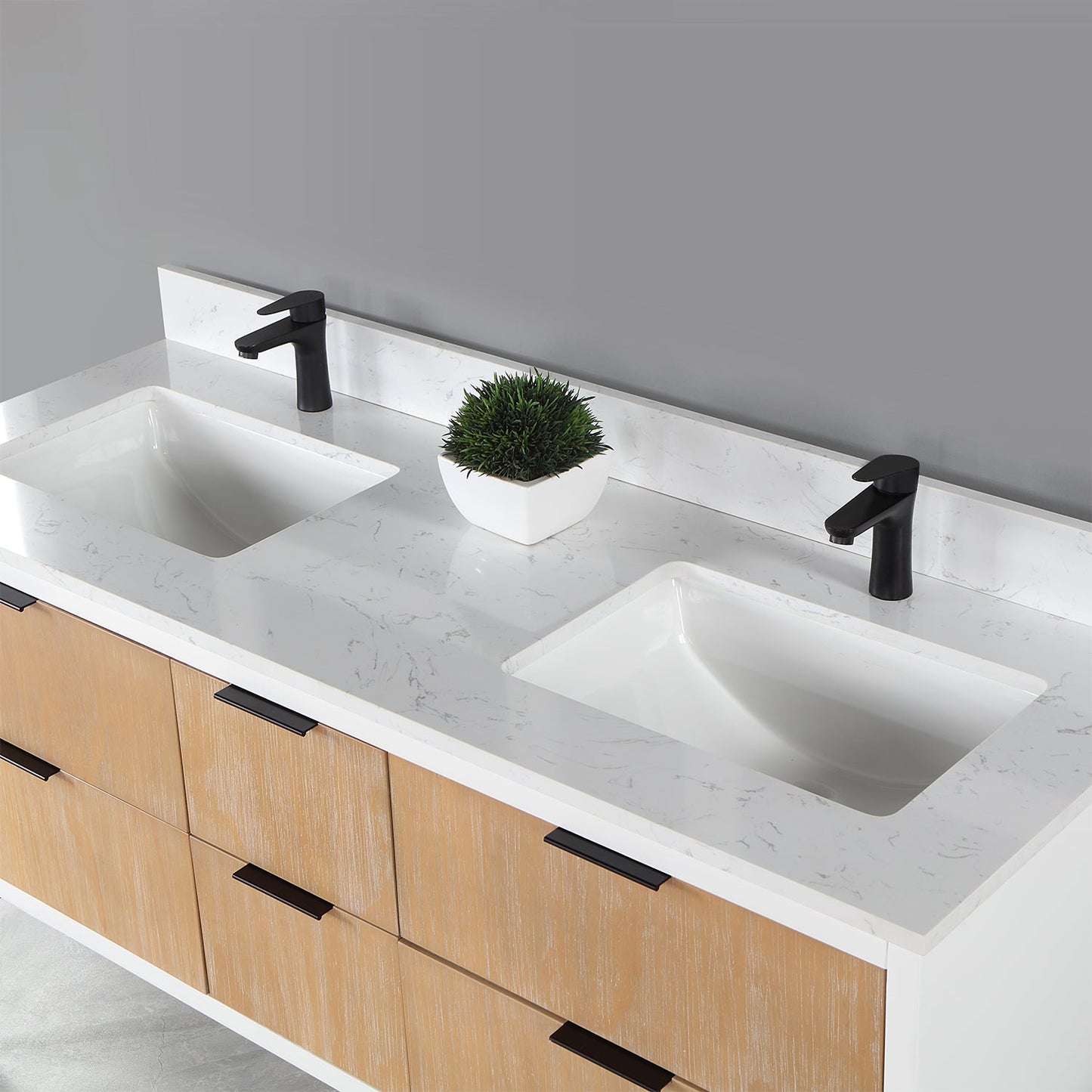 Dione 60" Double Bathroom Vanity in Weathered Pine with Aosta White Engineered Stone Countertop without Mirror