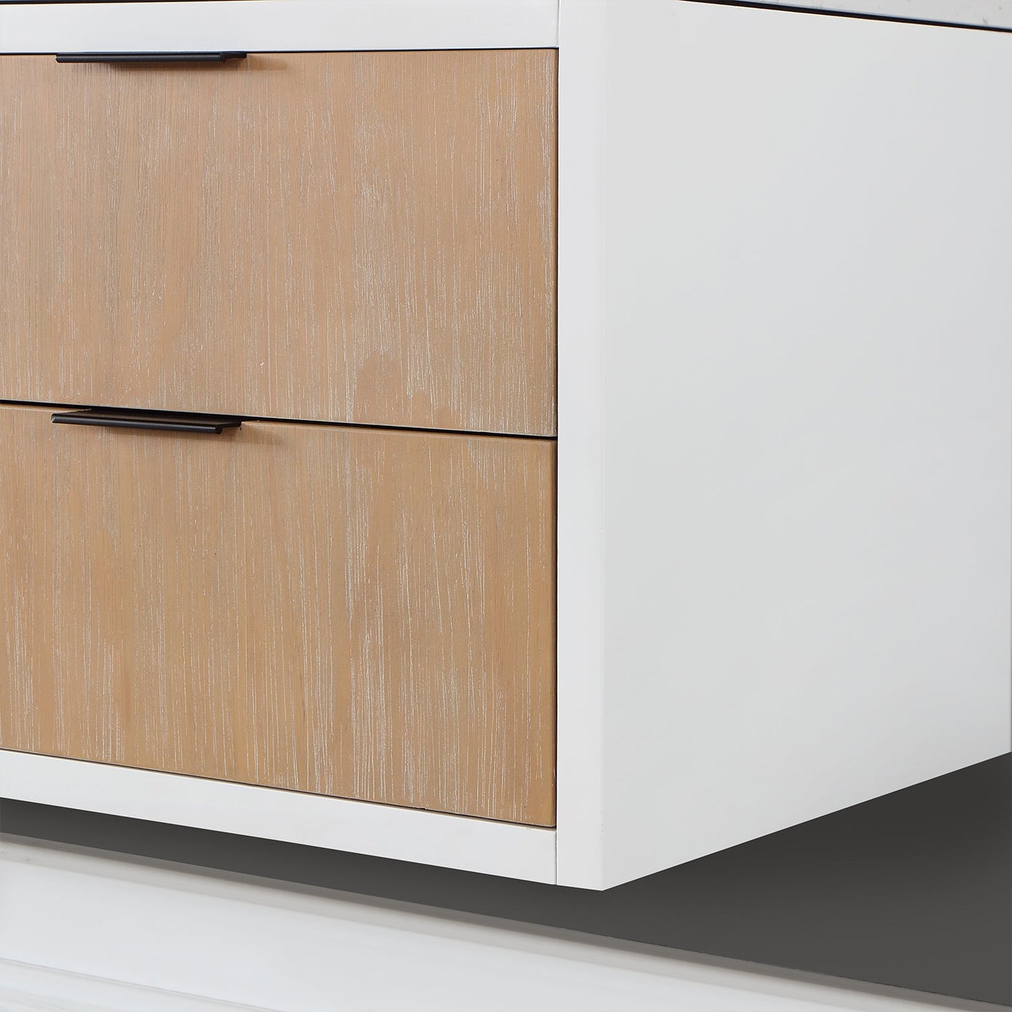 Dione 60" Double Bathroom Vanity in Weathered Pine with Aosta White Engineered Stone Countertop with Mirror