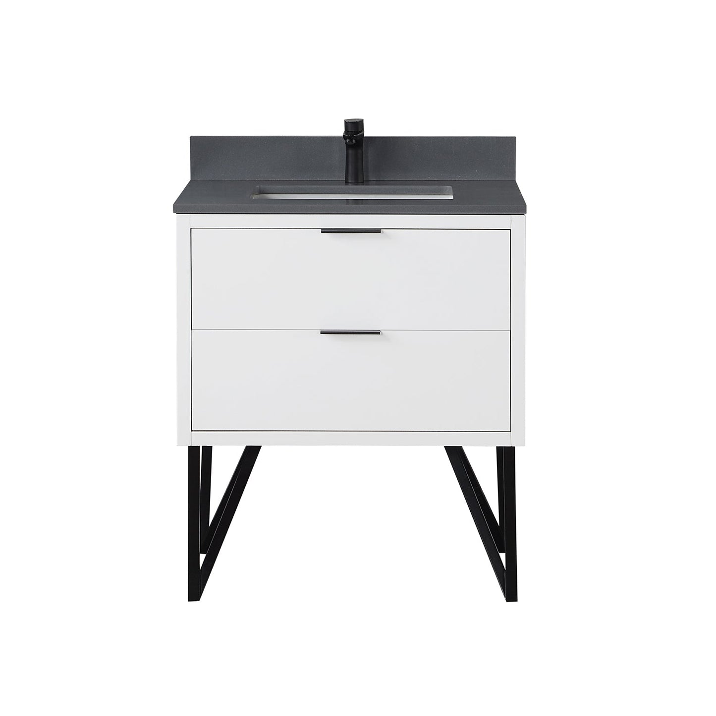 Helios 30" Single Bathroom Vanity in White with Concrete Gray Engineered Stone Countertop without Mirror