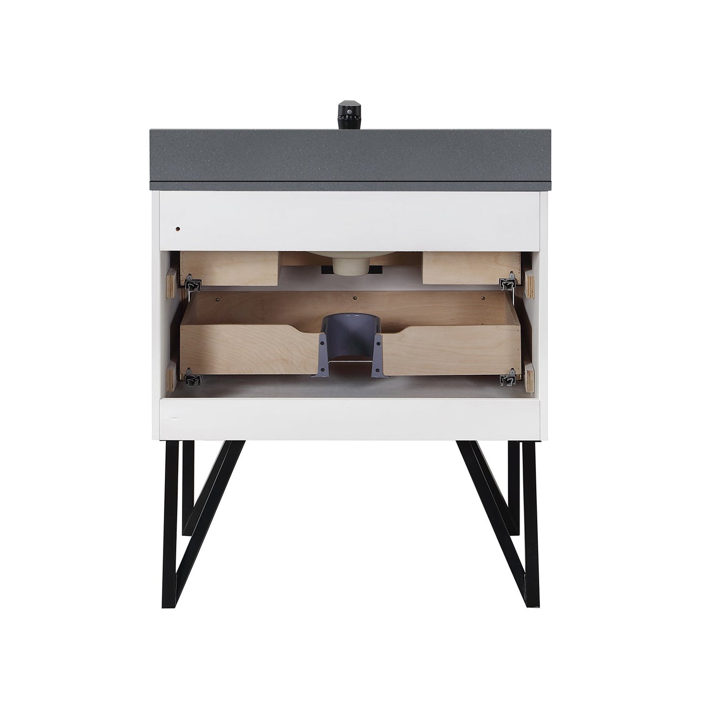 Helios 30" Single Bathroom Vanity in White with Concrete Gray Engineered Stone Countertop with Mirror