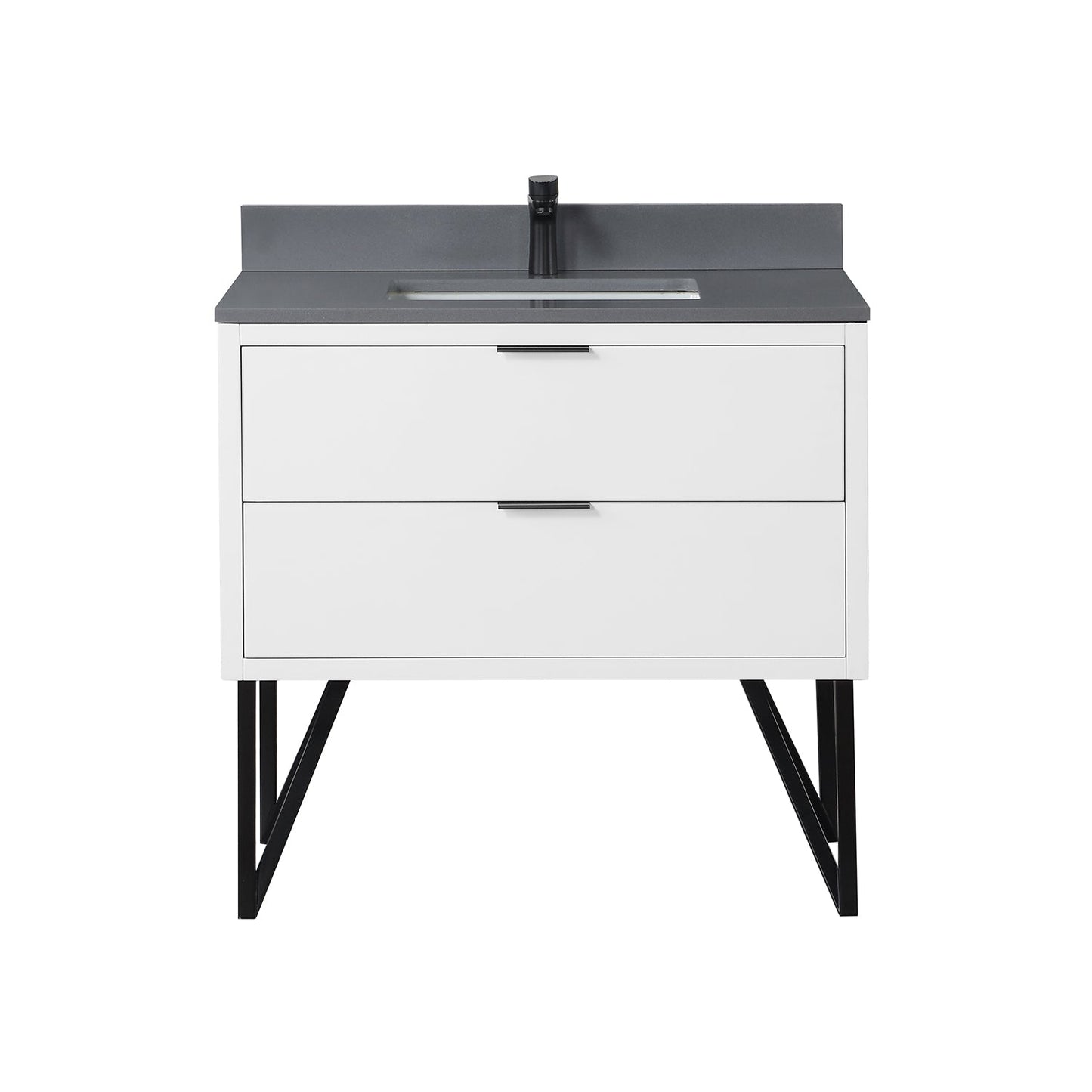 Helios 36" Single Bathroom Vanity in White with Concrete Gray Engineered Stone Countertop without Mirror