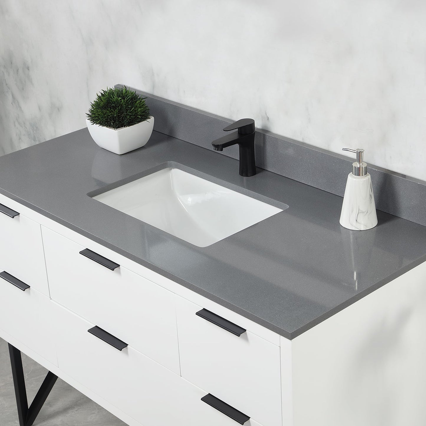 Helios 48" Single Bathroom Vanity in White with Concrete Gray Engineered Stone Countertop without Mirror