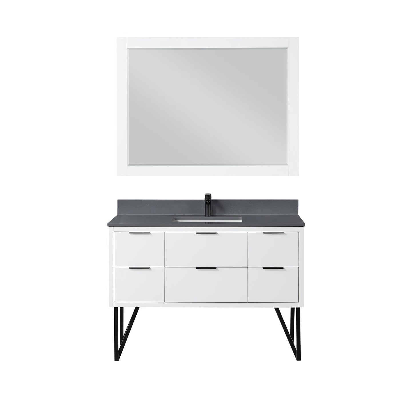 Helios 48" Single Bathroom Vanity in White with Concrete Gray Engineered Stone Countertop with Mirror