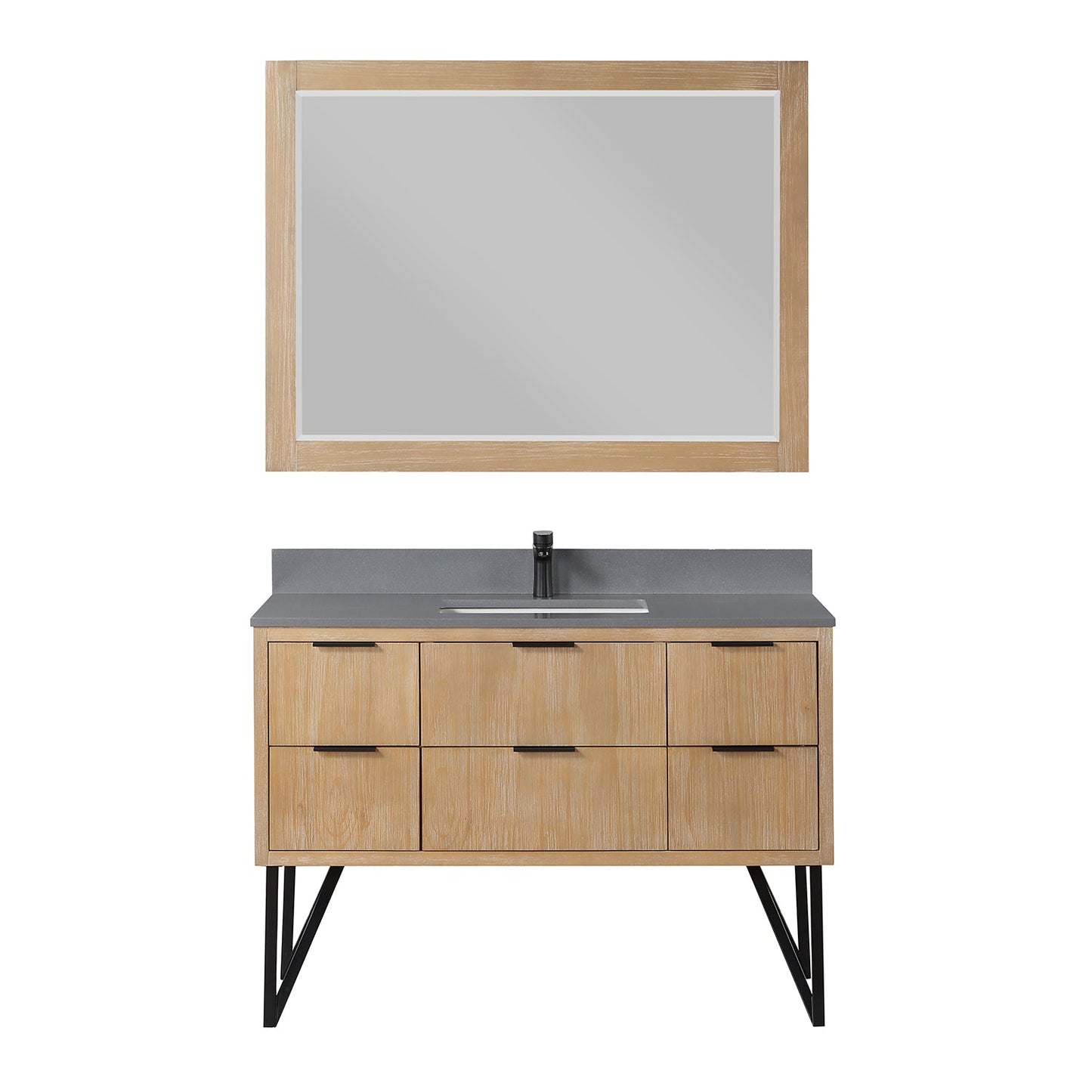 Helios 48" Single Bathroom Vanity in Weathered Pine with Carrara White Engineered Stone Countertop with Mirror