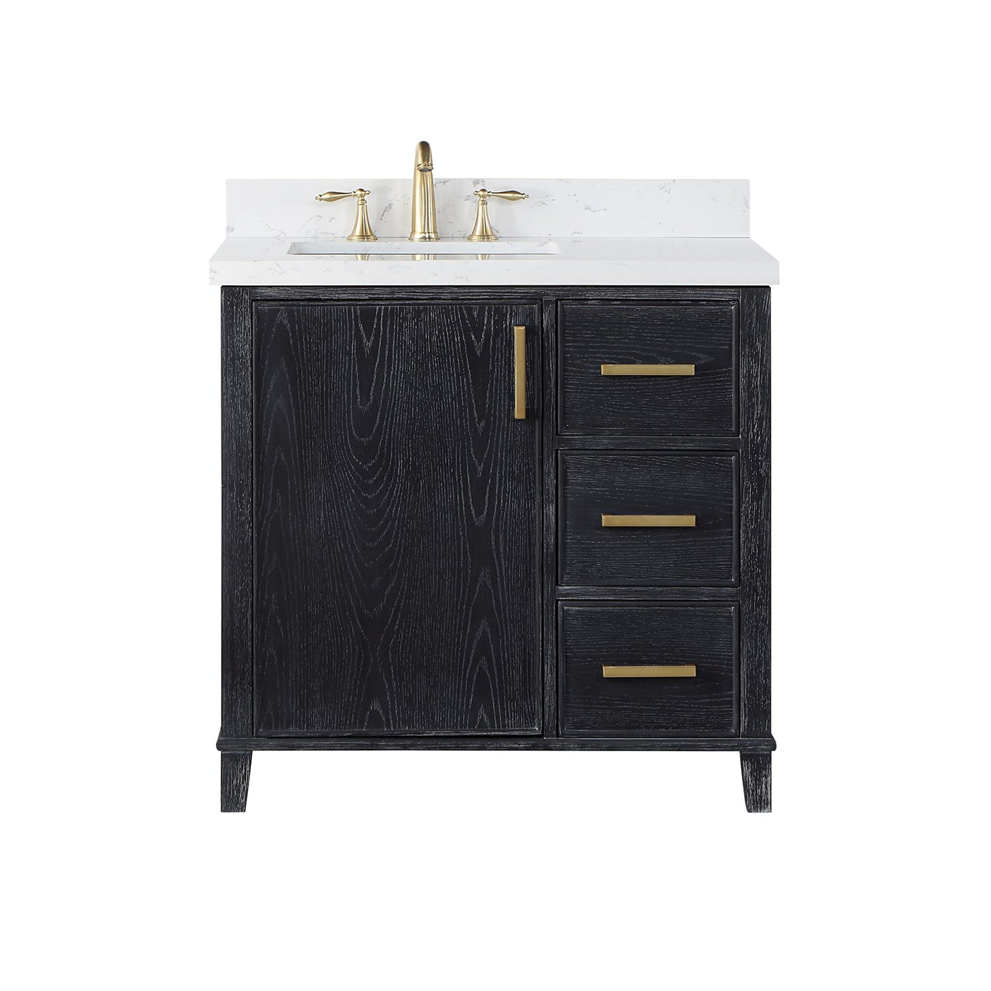 Weiser 36" Single Bathroom Vanity in Black Oak with Aosta White Engineered Stone Countertop without Mirror