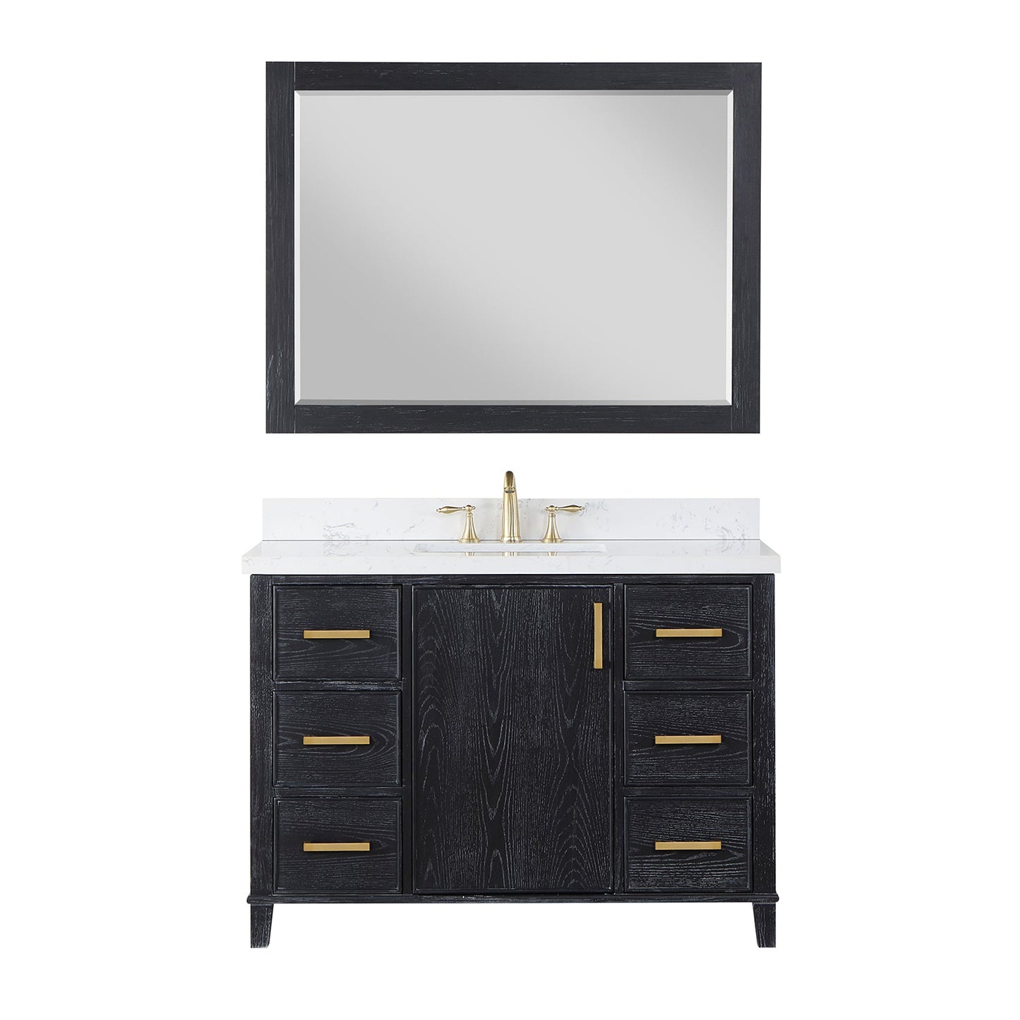 Weiser 48" Single Bathroom Vanity in Black Oak with Aosta White Engineered Stone Countertop with Mirror