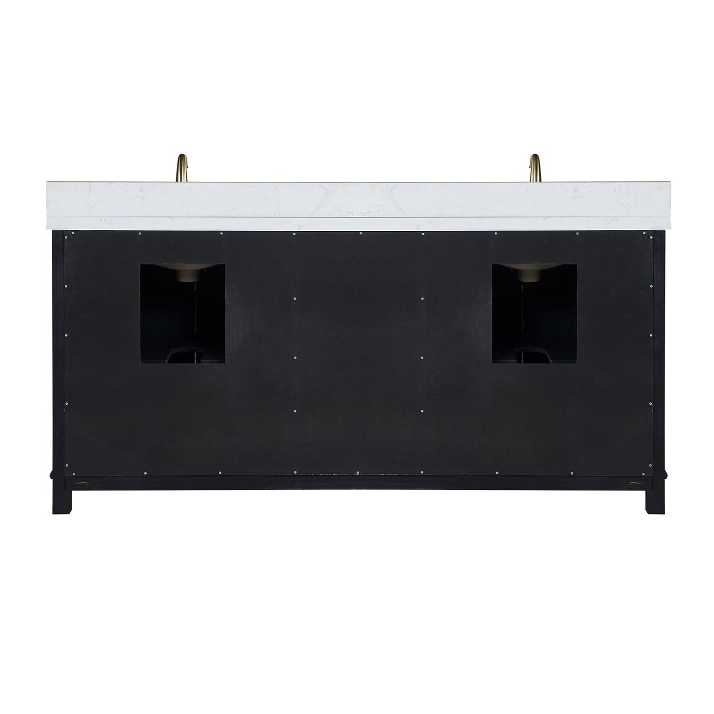 Weiser 72" Double Bathroom Vanity in Black Oak with Aosta White Engineered Stone Countertop with Mirror