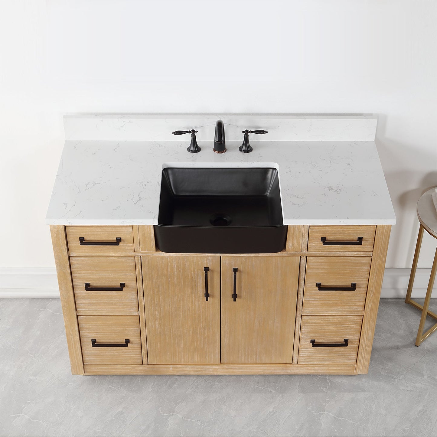 Novago 48" Single Bathroom Vanity in Weathered Pine with Aosta White Engineered Stone Countertop and Farmhouse Sink without Mirror
