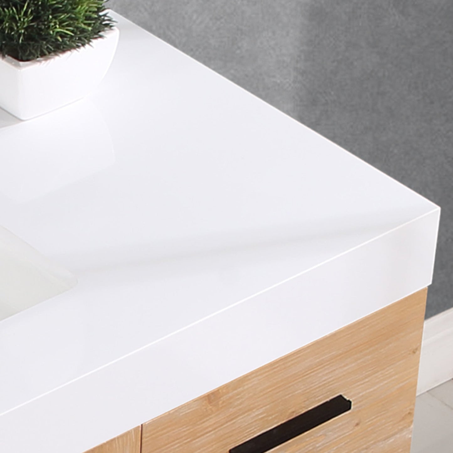 Bianco 48" Single Bathroom Vanity in Light Brown with Matte Black Support Base and White Engineered Stone Countertop with Mirror