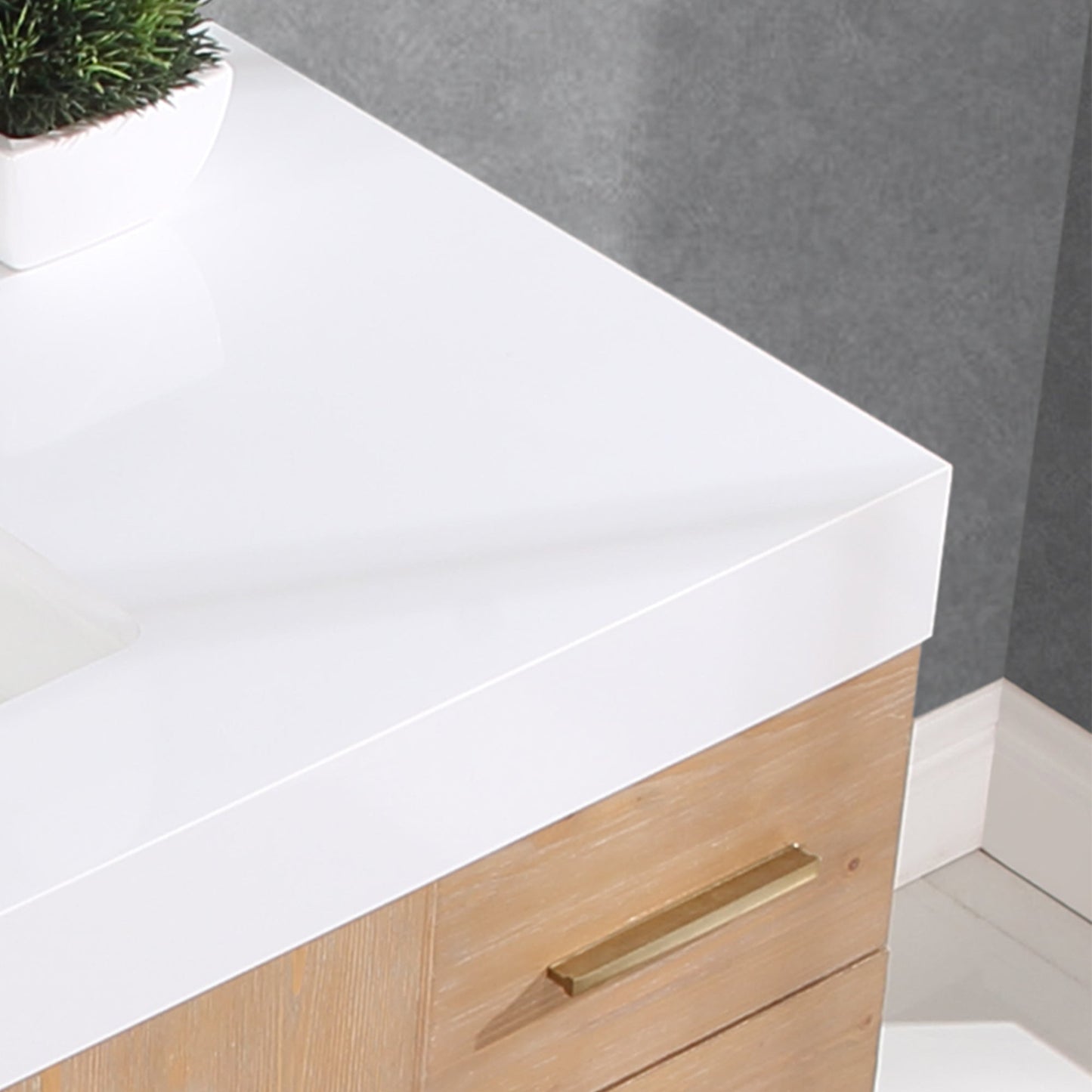 Bianco 48" Single Bathroom Vanity in Light Brown with Brushed Gold Support Base and White Engineered Stone Countertop without Mirror