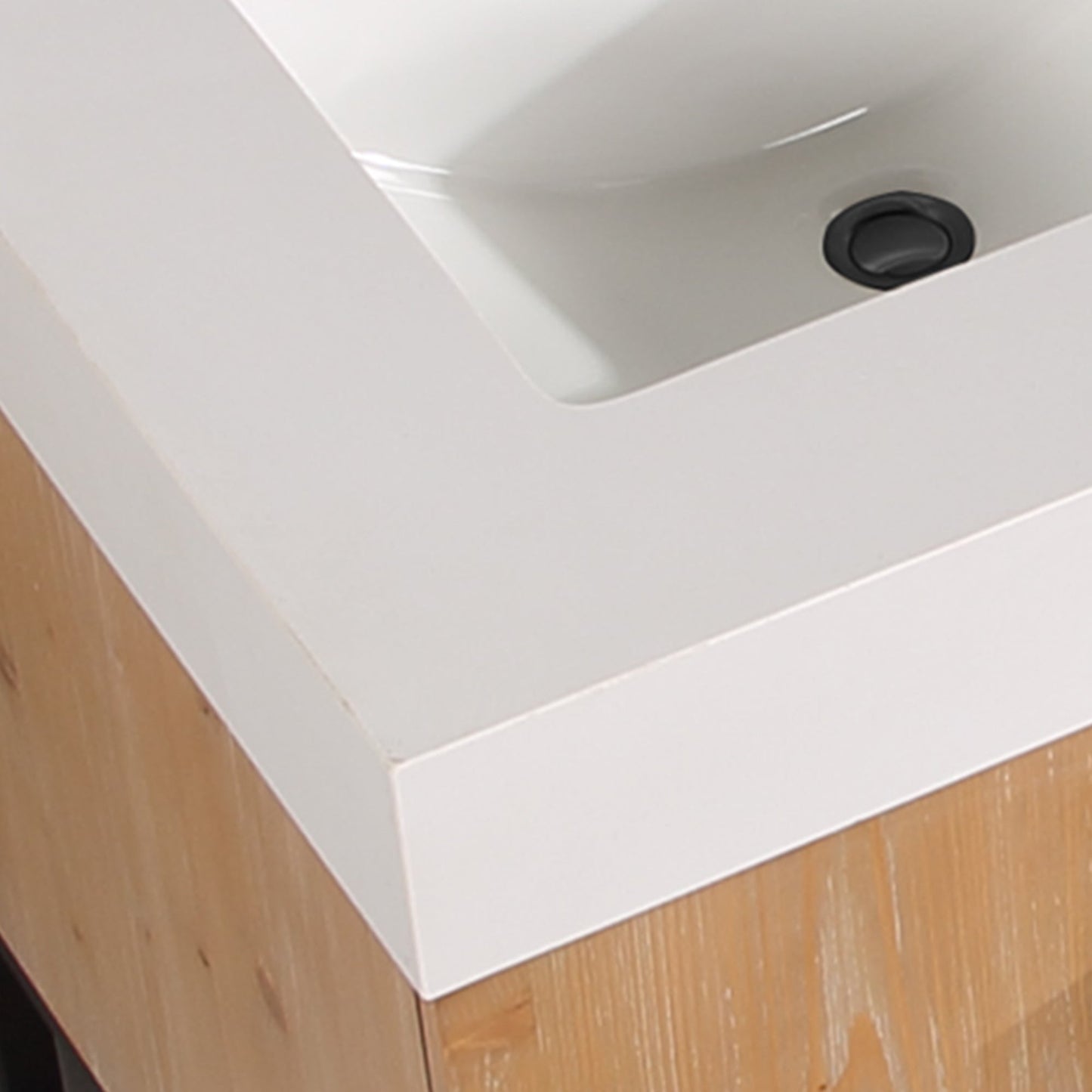 Bianco 60" Double Bathroom Vanity in Light Brown with Matte Black Support Base and White Engineered Stone Countertop with Mirror
