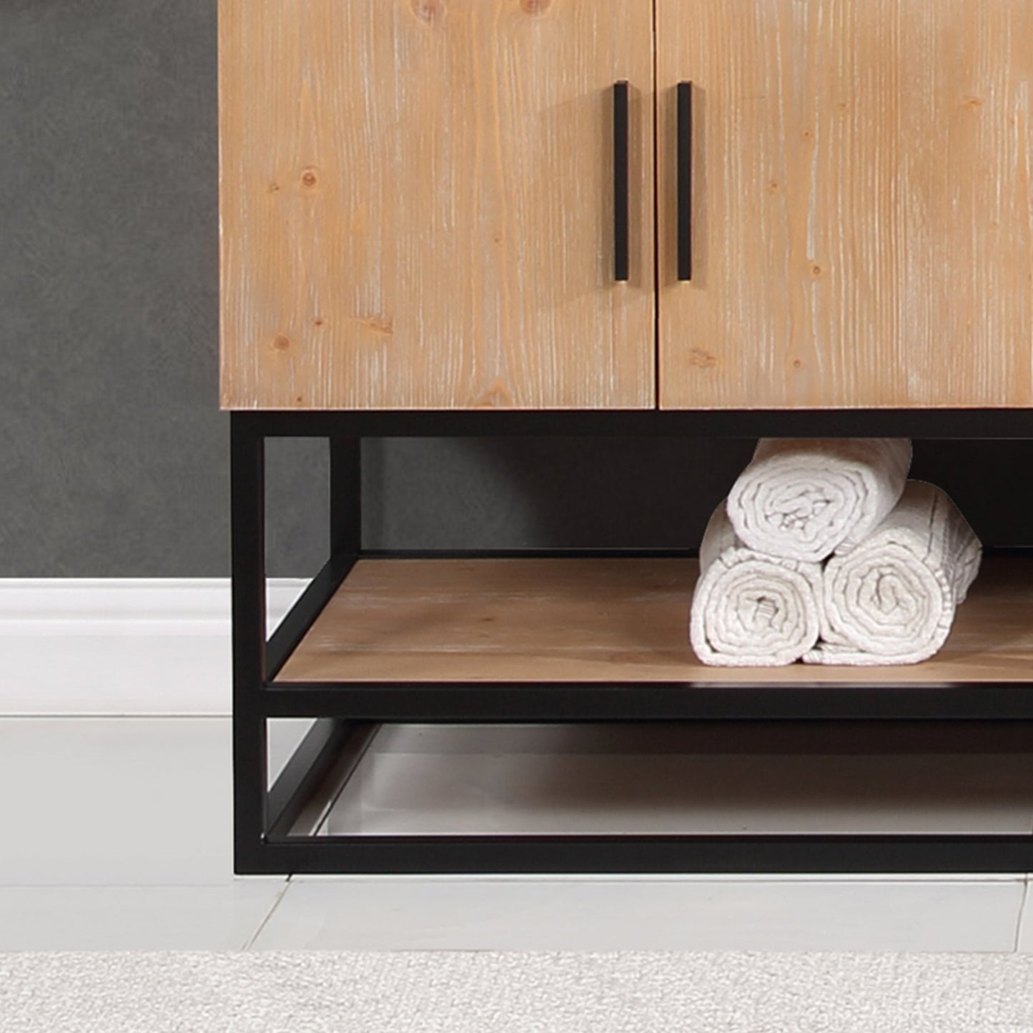 Bianco 72" Double Bathroom Vanity in Light Brown with Matte Black Support Base and White Engineered Stone Countertop without Mirror