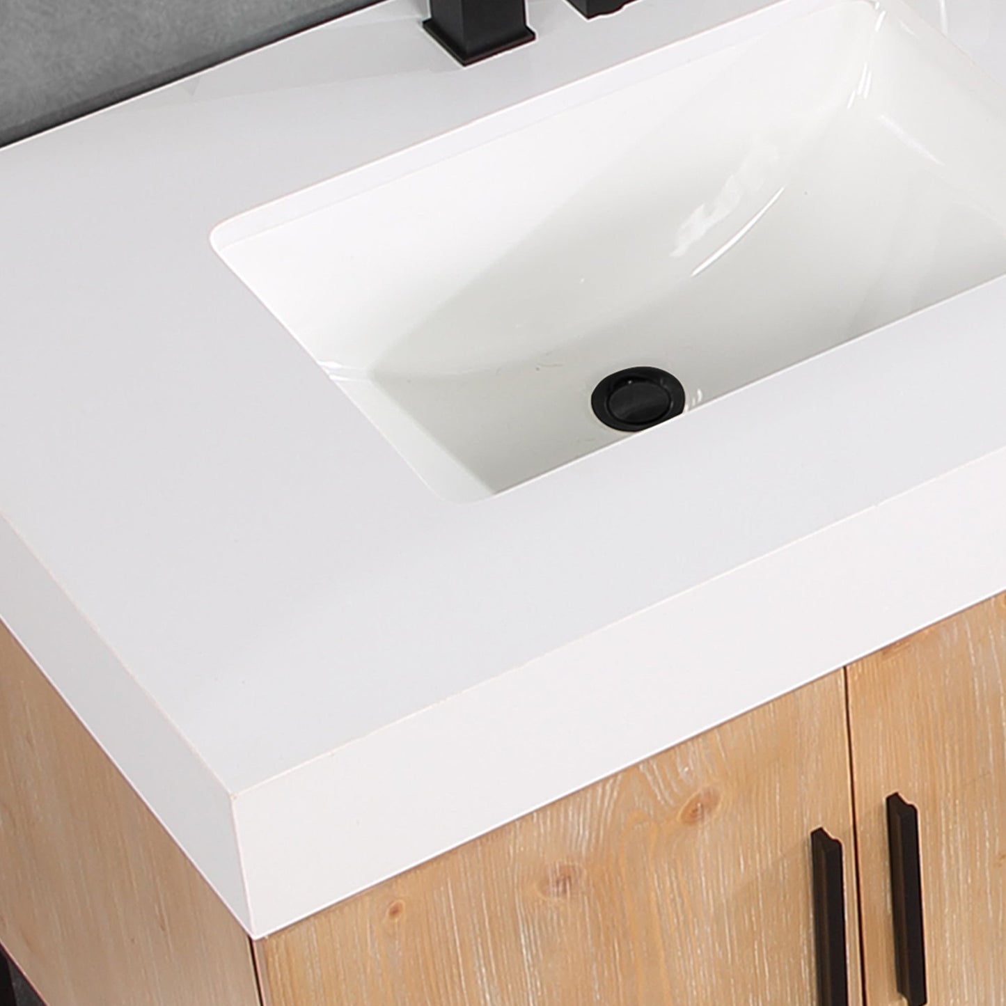 Bianco 72" Double Bathroom Vanity in Light Brown with Matte Black Support Base and White Engineered Stone Countertop with Mirror
