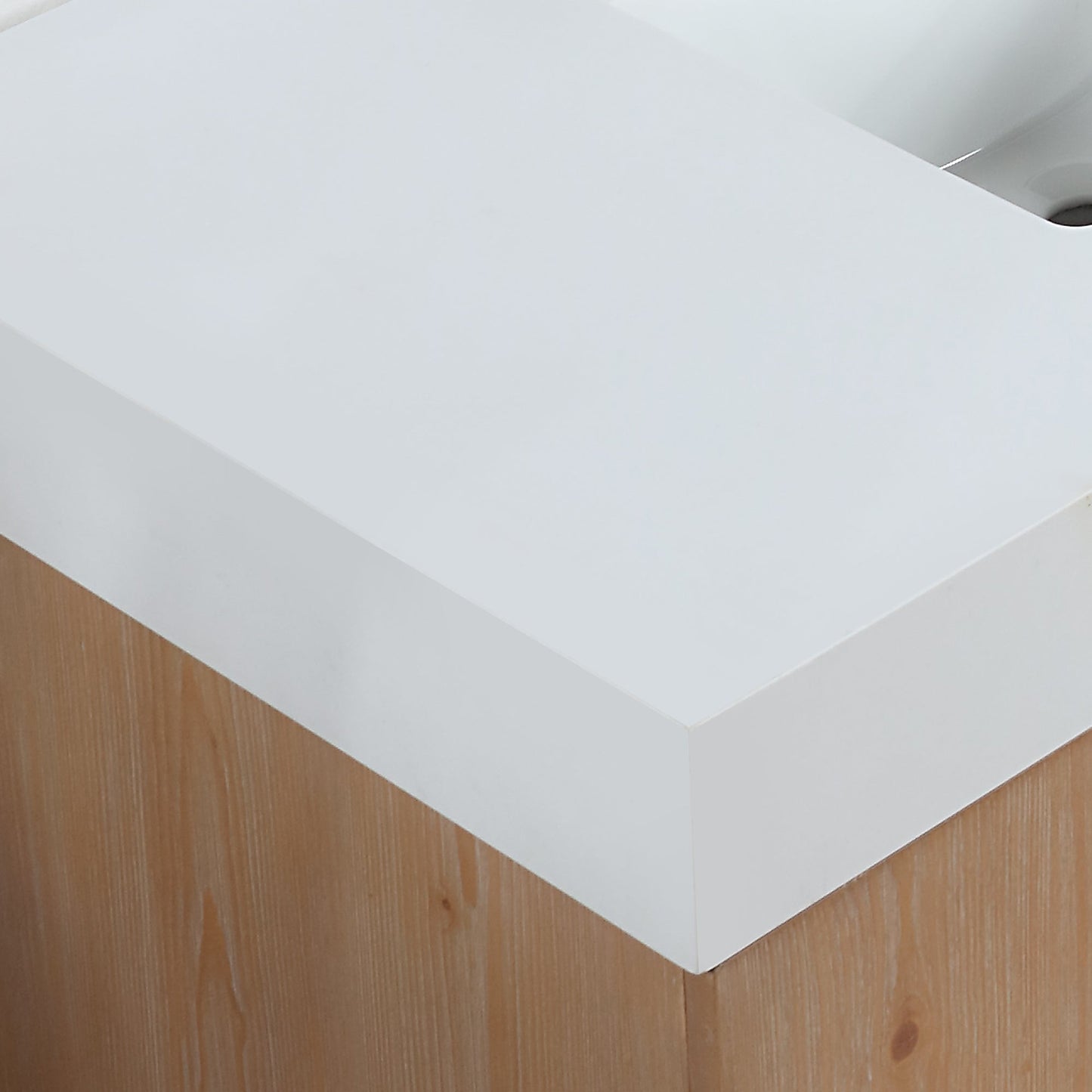 Bianco 84" Double Bathroom Vanity in Light Brown with Brushed Gold Support Base and White Engineered Stone Countertop without Mirror