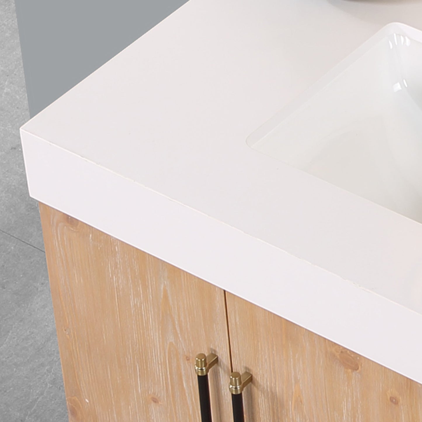 Corchia 36" Wall-mounted Single Bathroom Vanity in Light Brown with White Engineered Stone Countertop without Mirror
