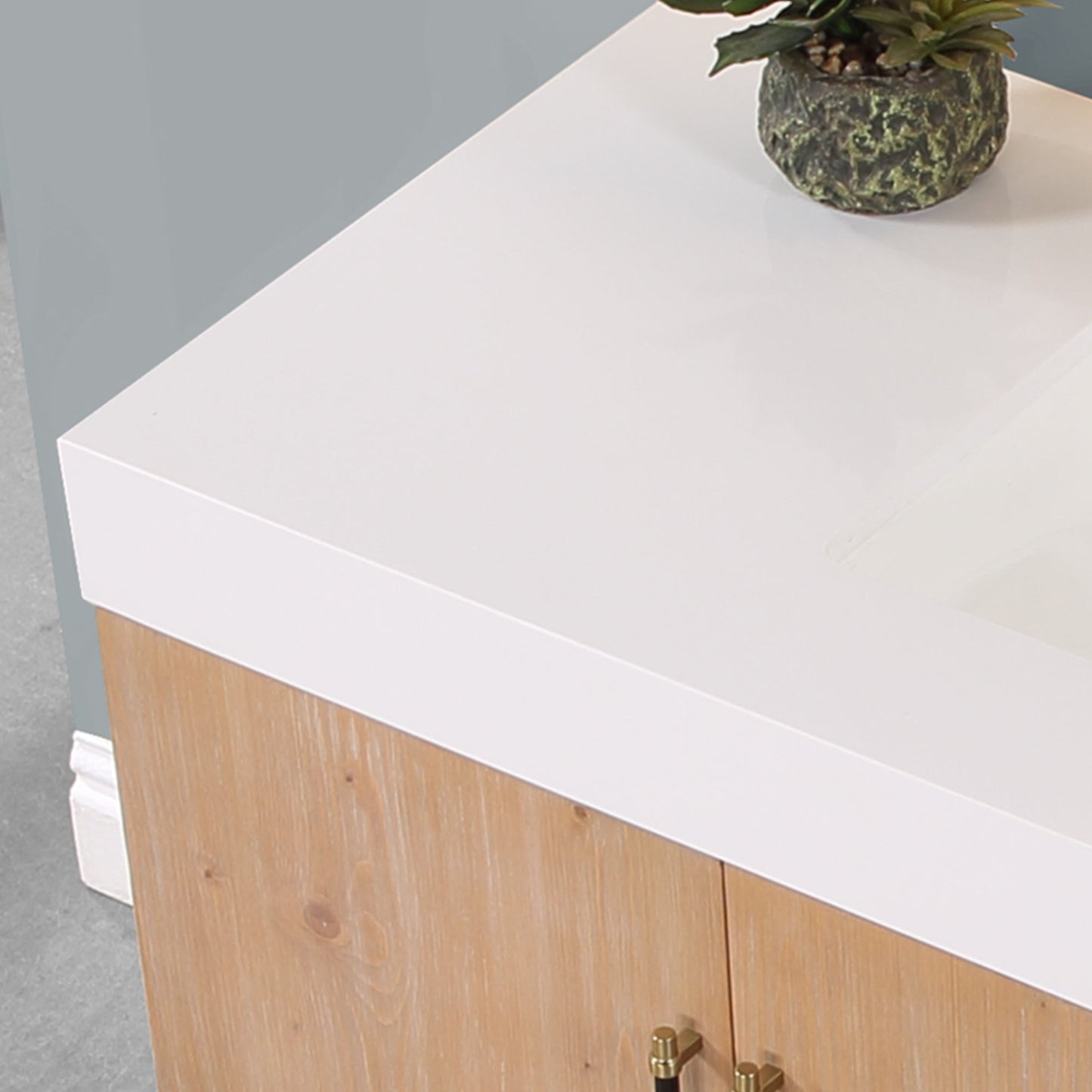 Corchia 48" Wall-mounted Single Bathroom Vanity in Light Brown with White Engineered Stone Countertop with Mirror