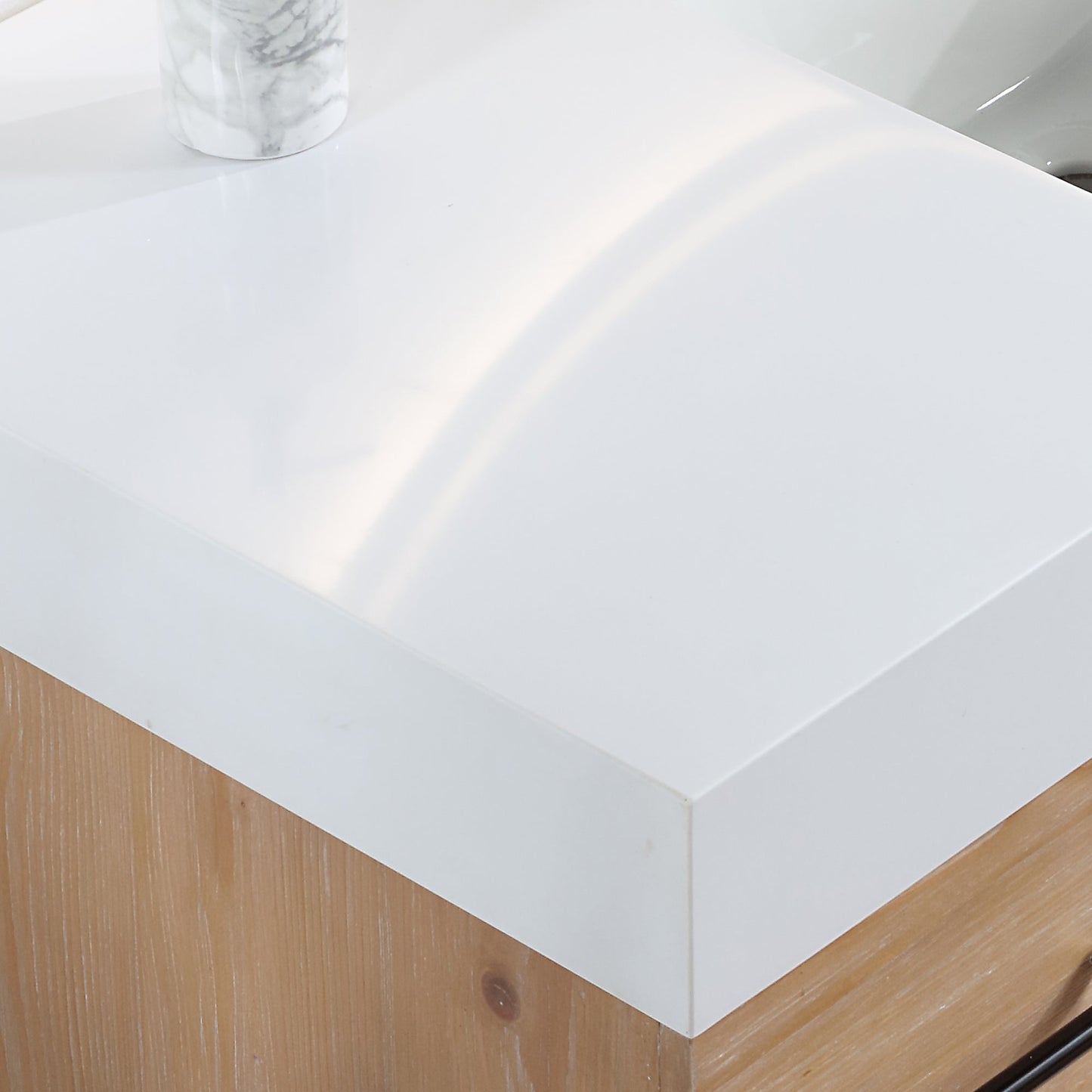 Corchia 48D" Wall-mounted Single Bathroom Vanity in Light Brown with White Engineered Stone Countertop with Mirror