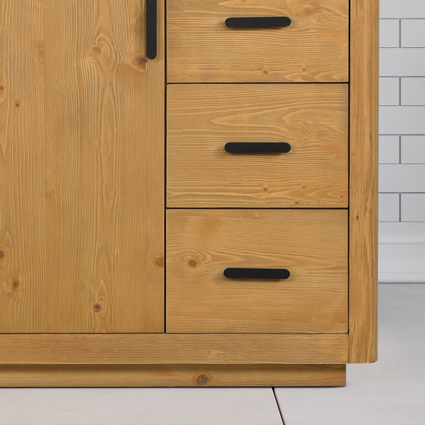 Perla 48" Single Bathroom Vanity in Natural Wood with Grain White Engineered Stone Countertop without Mirror