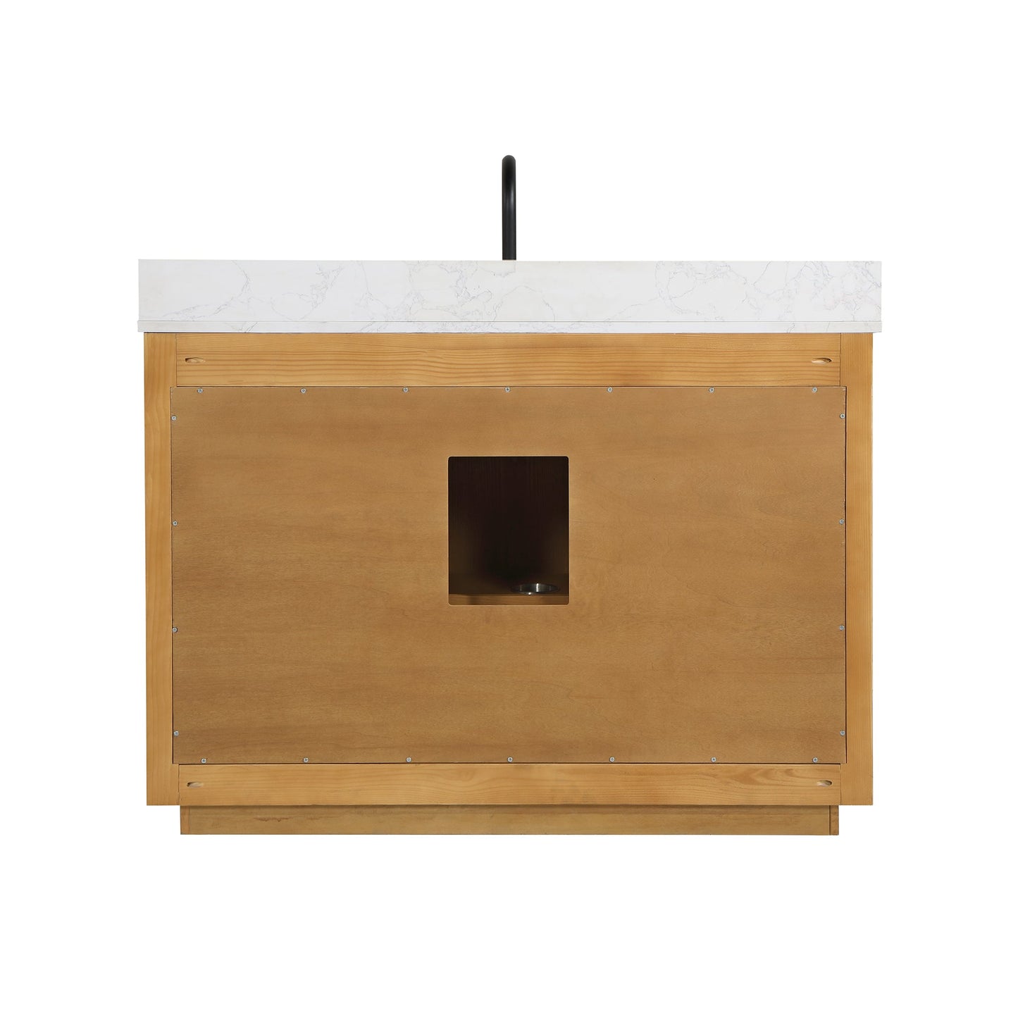 Perla 48" Single Bathroom Vanity in Natural Wood with Grain White Engineered Stone Countertop with Mirror