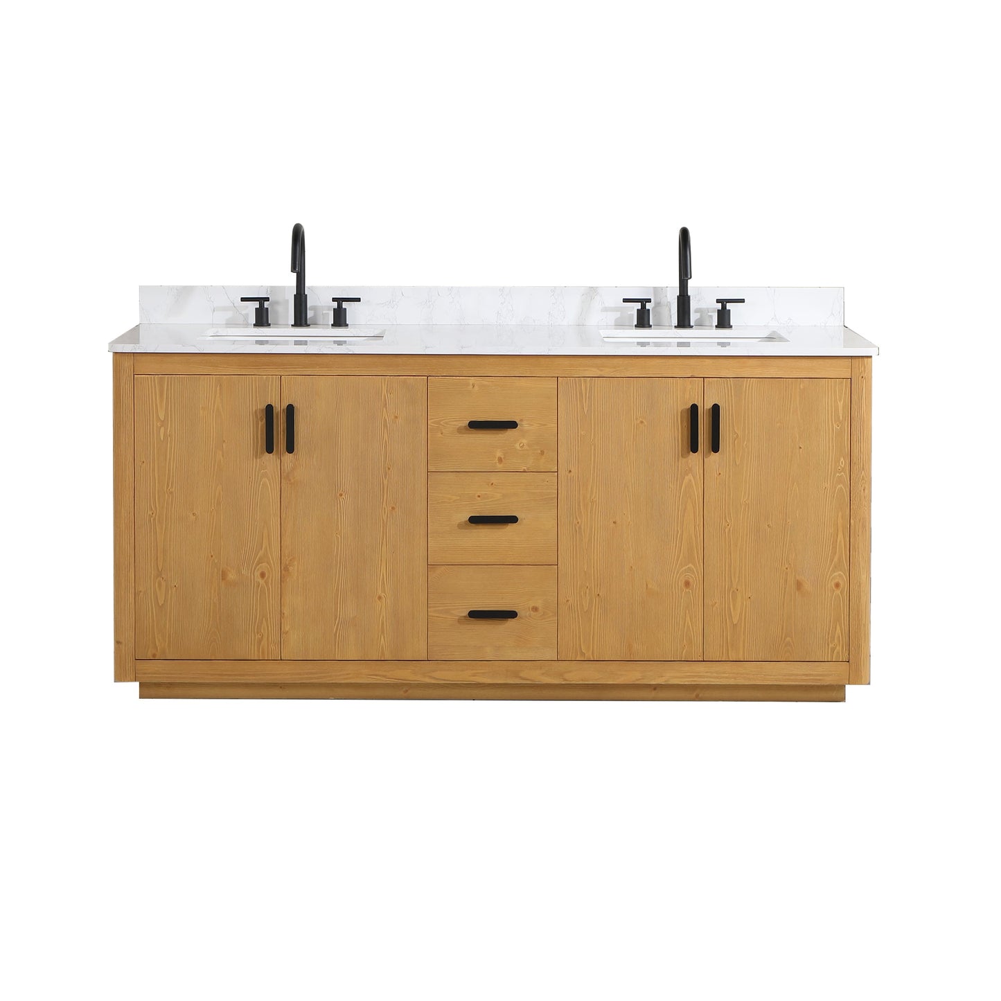 Perla 72" Double Bathroom Vanity in Natural Wood with Grain White Engineered Stone Countertop without Mirror