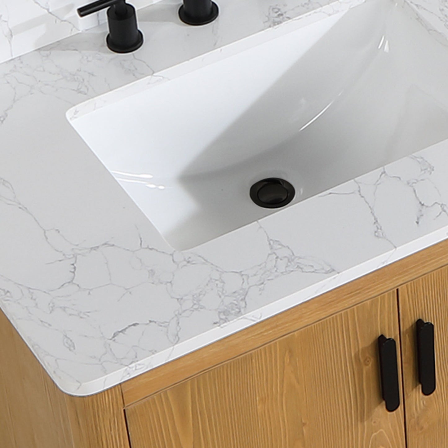 Perla 72" Double Bathroom Vanity in Natural Wood with Grain White Engineered Stone Countertop without Mirror
