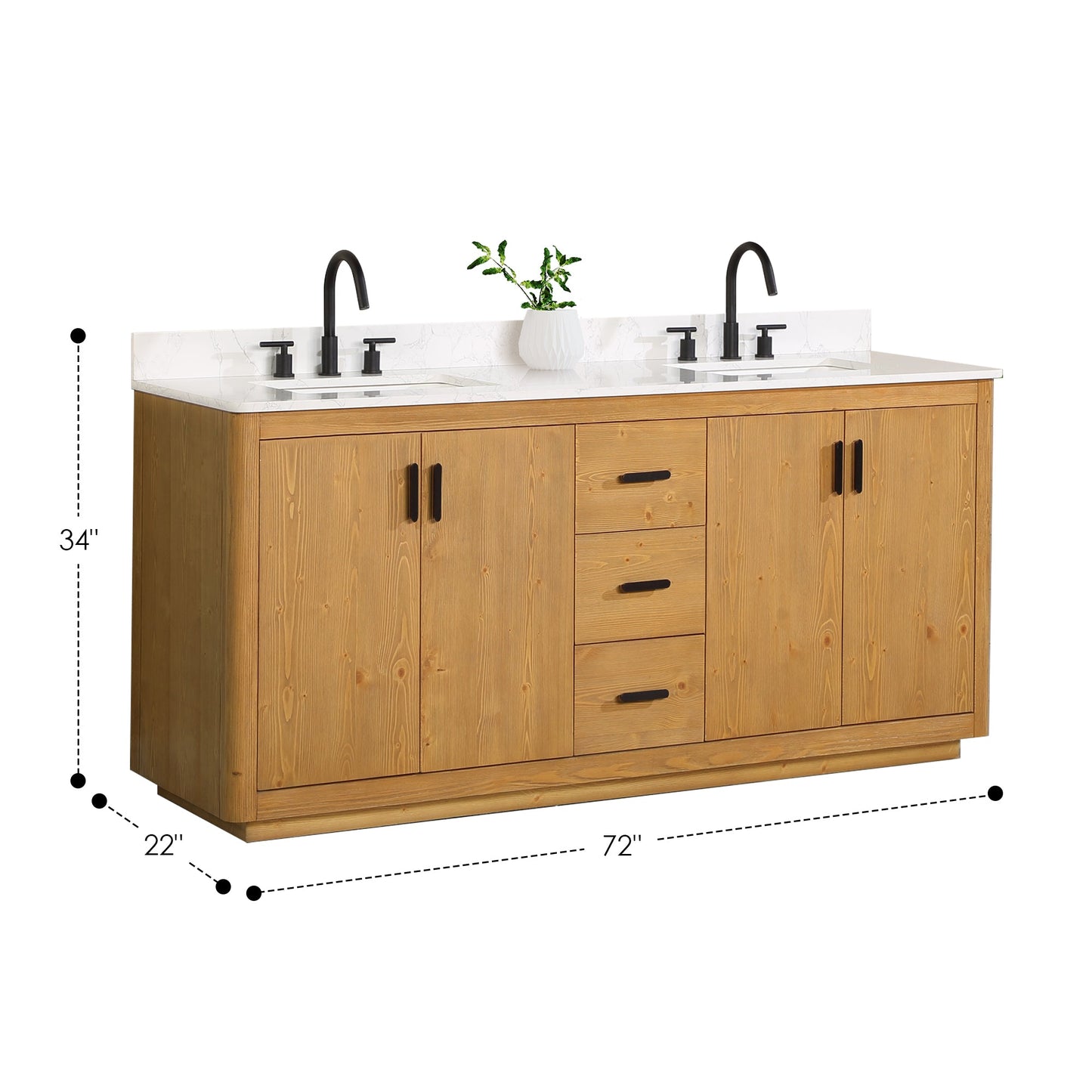 Perla 72" Double Bathroom Vanity in Natural Wood with Grain White Engineered Stone Countertop with Mirror