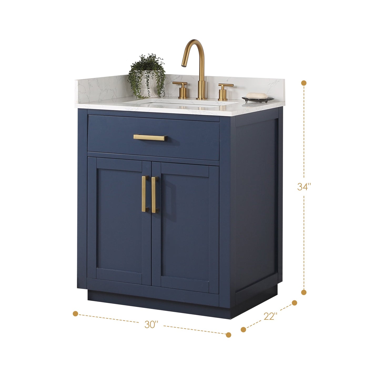 Gavino 30" Single Bathroom Vanity in Royal Blue with Grain White Engineered Stone Countertop without Mirror