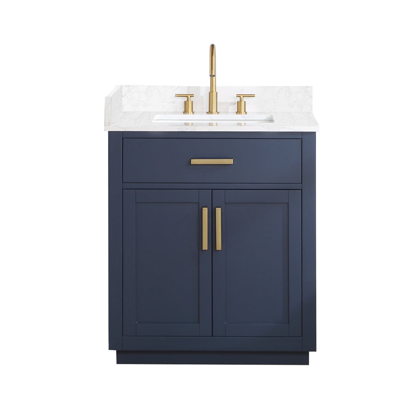 Gavino 30" Single Bathroom Vanity in Royal Blue with Grain White Engineered Stone Countertop without Mirror