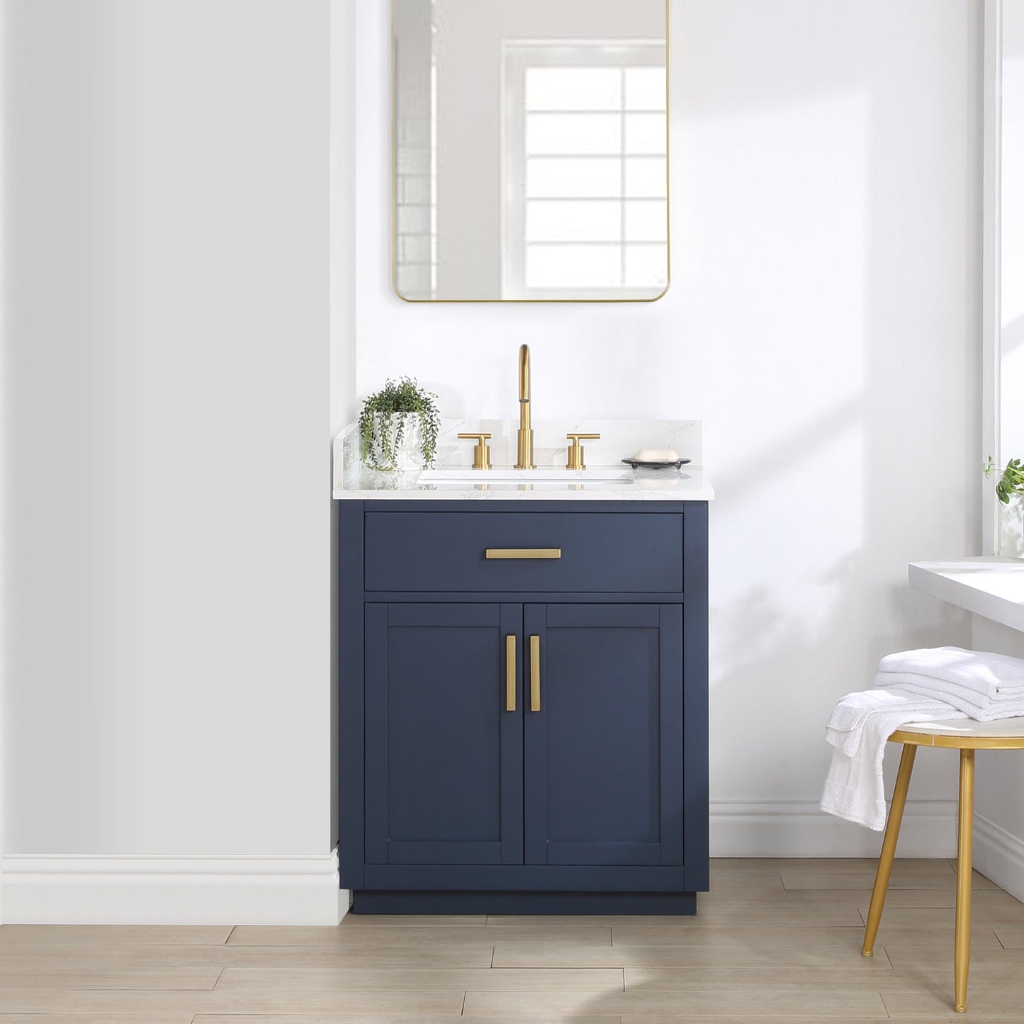 Gavino 30" Single Bathroom Vanity in Royal Blue with Grain White Engineered Stone Countertop without Mirror