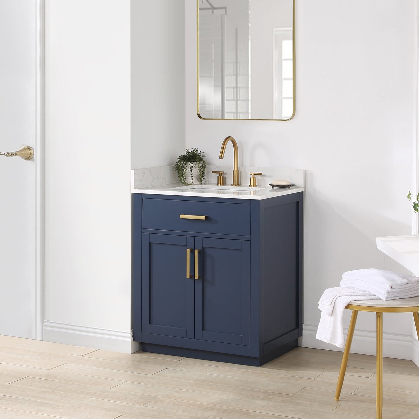 Gavino 30" Single Bathroom Vanity in Royal Blue with Grain White Engineered Stone Countertop without Mirror