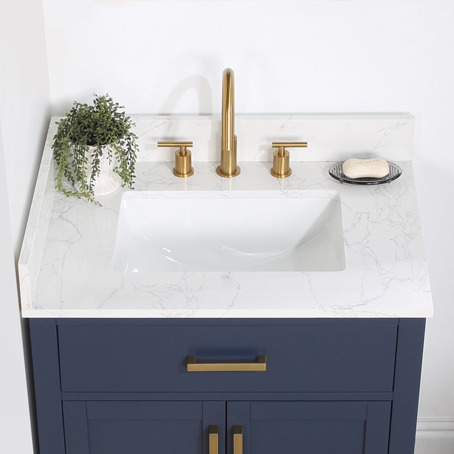 Gavino 30" Single Bathroom Vanity in Royal Blue with Grain White Engineered Stone Countertop without Mirror
