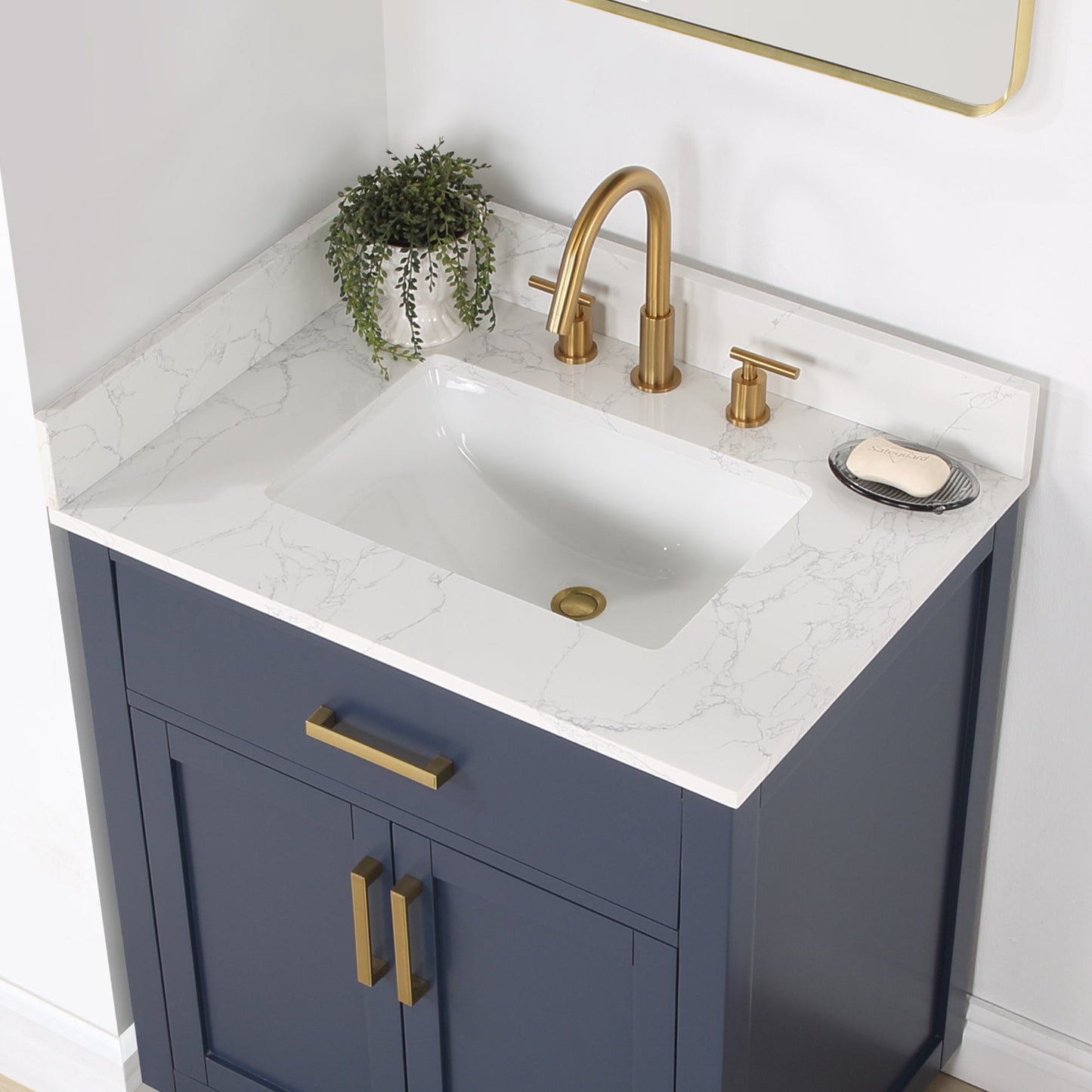 Gavino 30" Single Bathroom Vanity in Royal Blue with Grain White Engineered Stone Countertop with Mirror