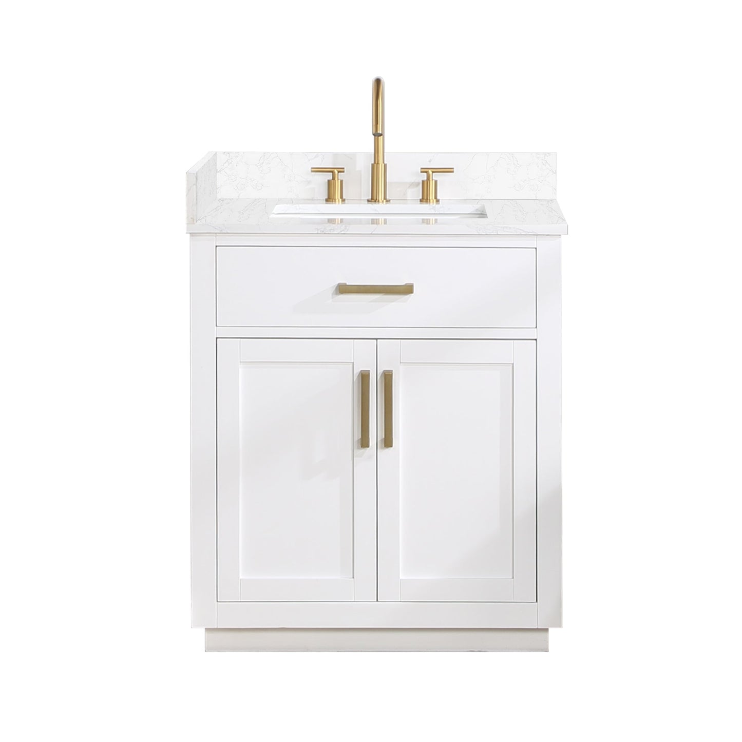Gavino 30" Single Bathroom Vanity in White with Grain White Engineered Stone Countertop without Mirror