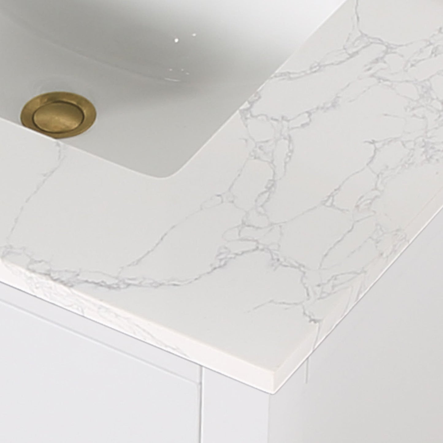 Gavino 30" Single Bathroom Vanity in White with Grain White Engineered Stone Countertop without Mirror