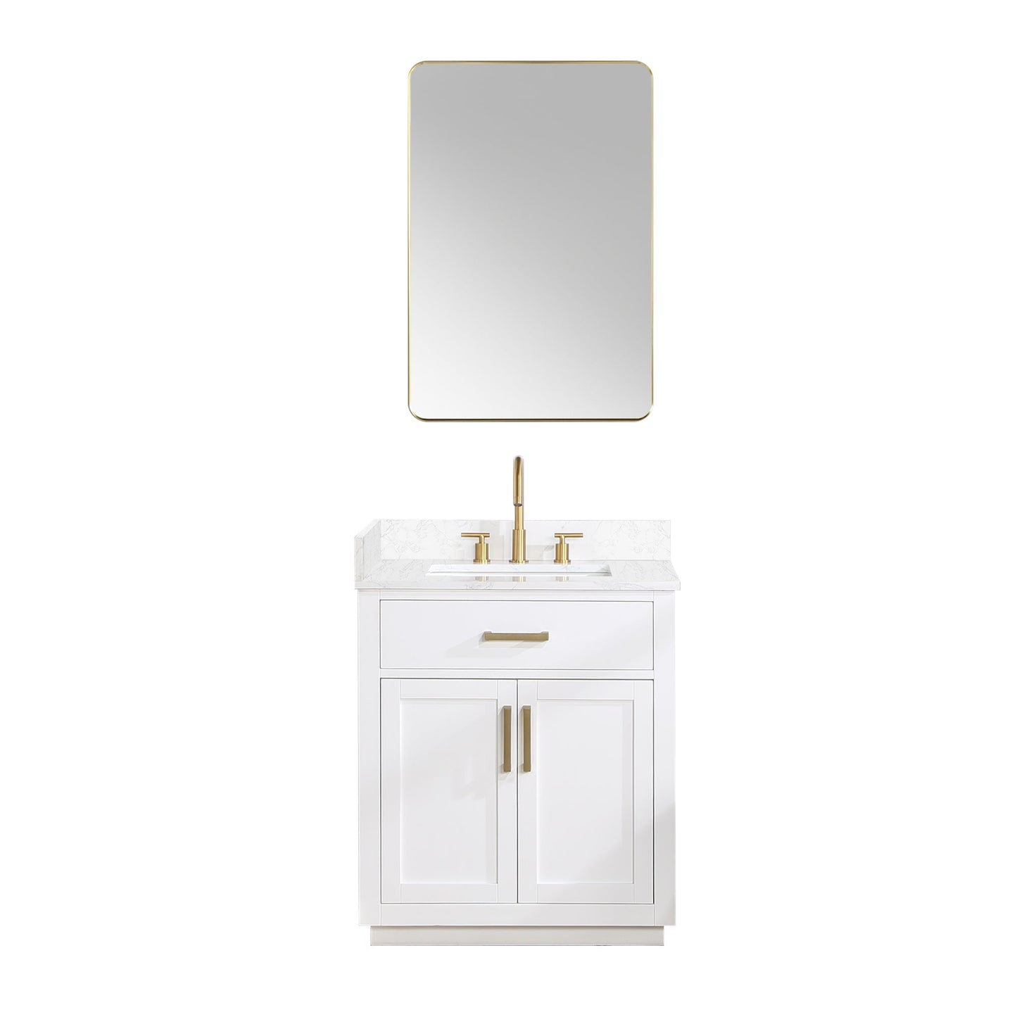Gavino 30" Single Bathroom Vanity in White with Grain White Engineered Stone Countertop with Mirror