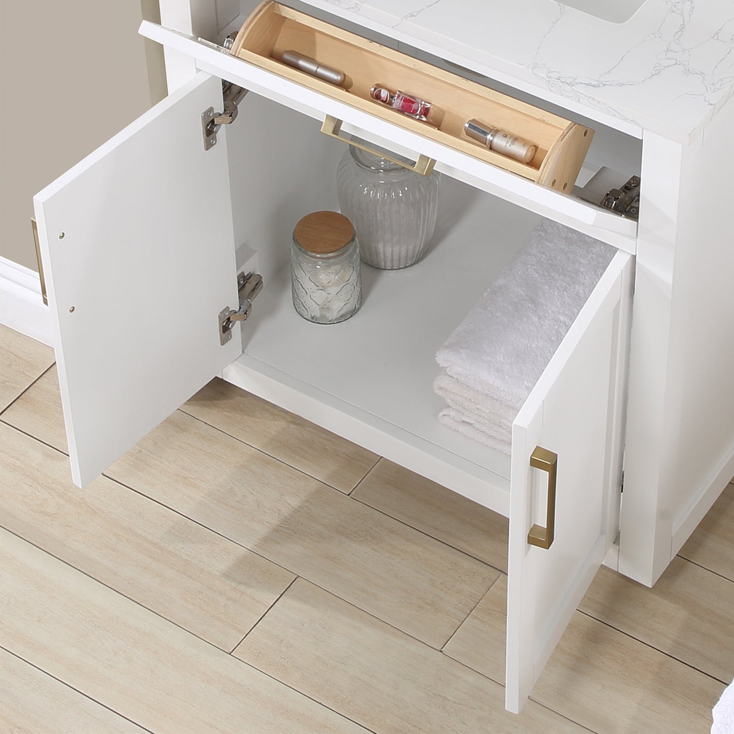 Gavino 30" Single Bathroom Vanity in White with Grain White Engineered Stone Countertop with Mirror