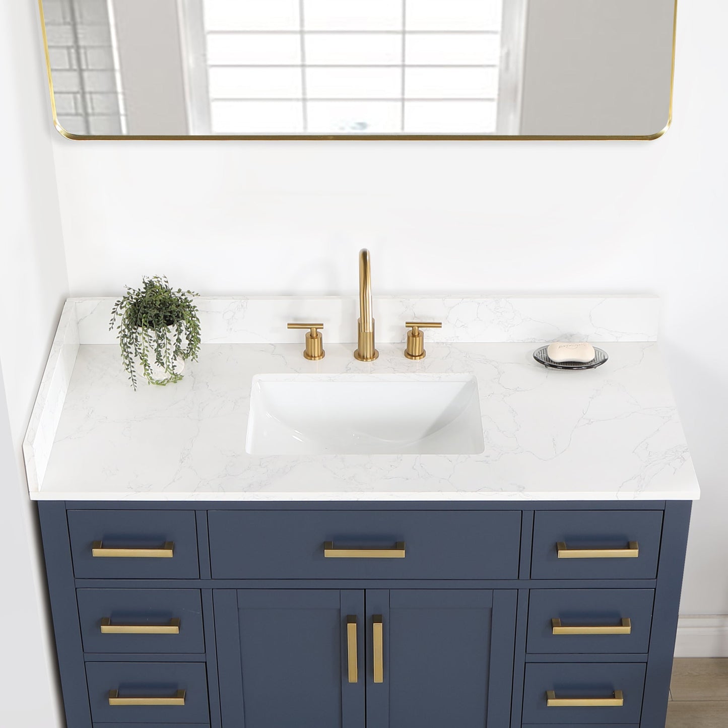 Gavino 48" Single Bathroom Vanity in Royal Blue with Grain White Engineered Stone Countertop without Mirror