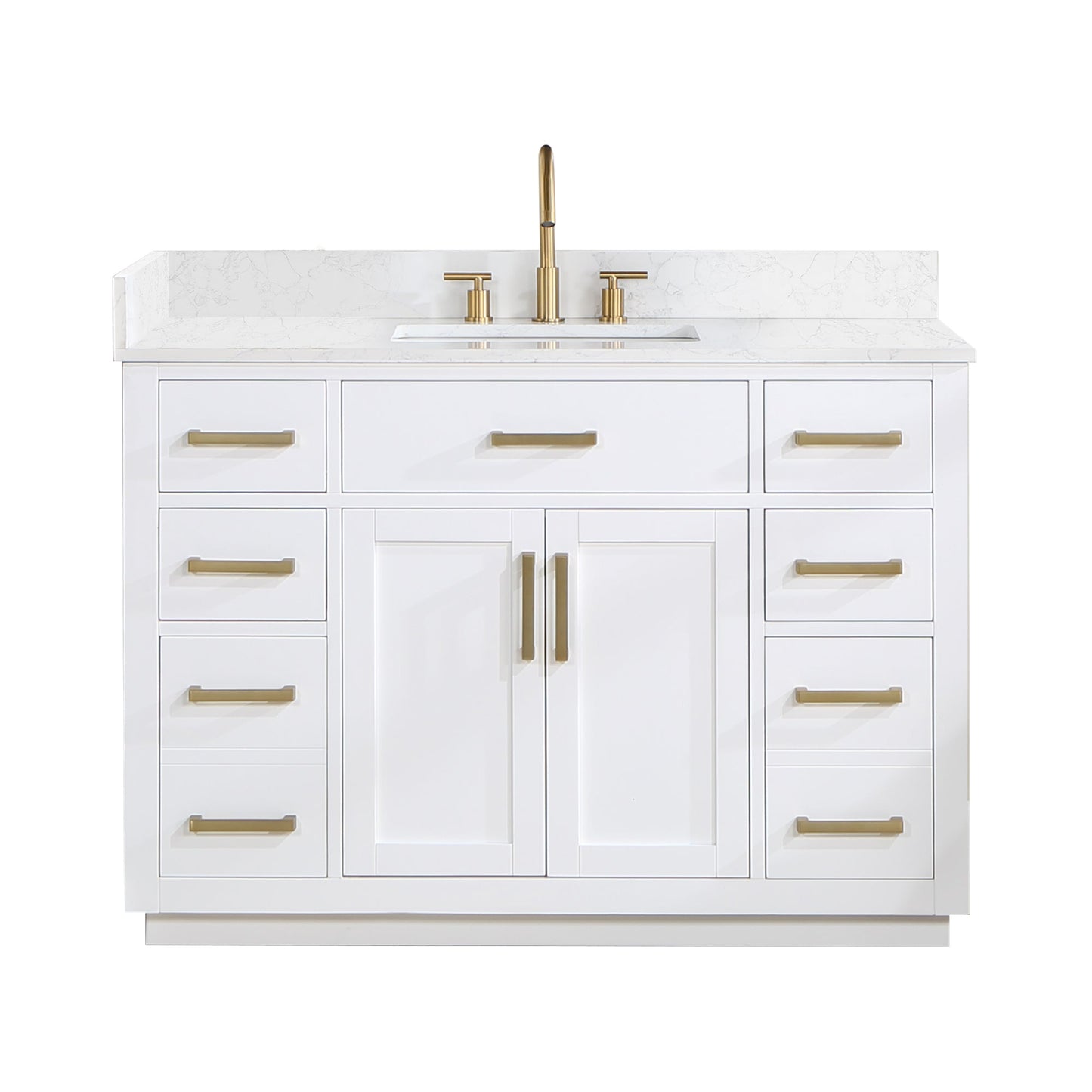 Gavino 48" Single Bathroom Vanity in White with Grain White Engineered Stone Countertop without Mirror