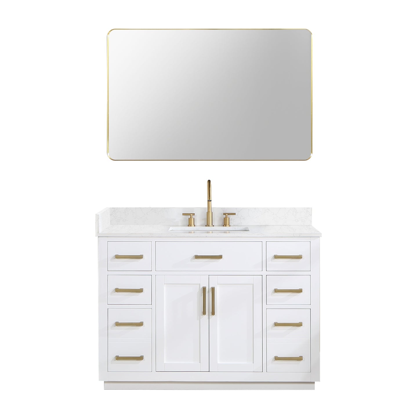 Gavino 48" Single Bathroom Vanity in White with Grain White Engineered Stone Countertop with Mirror